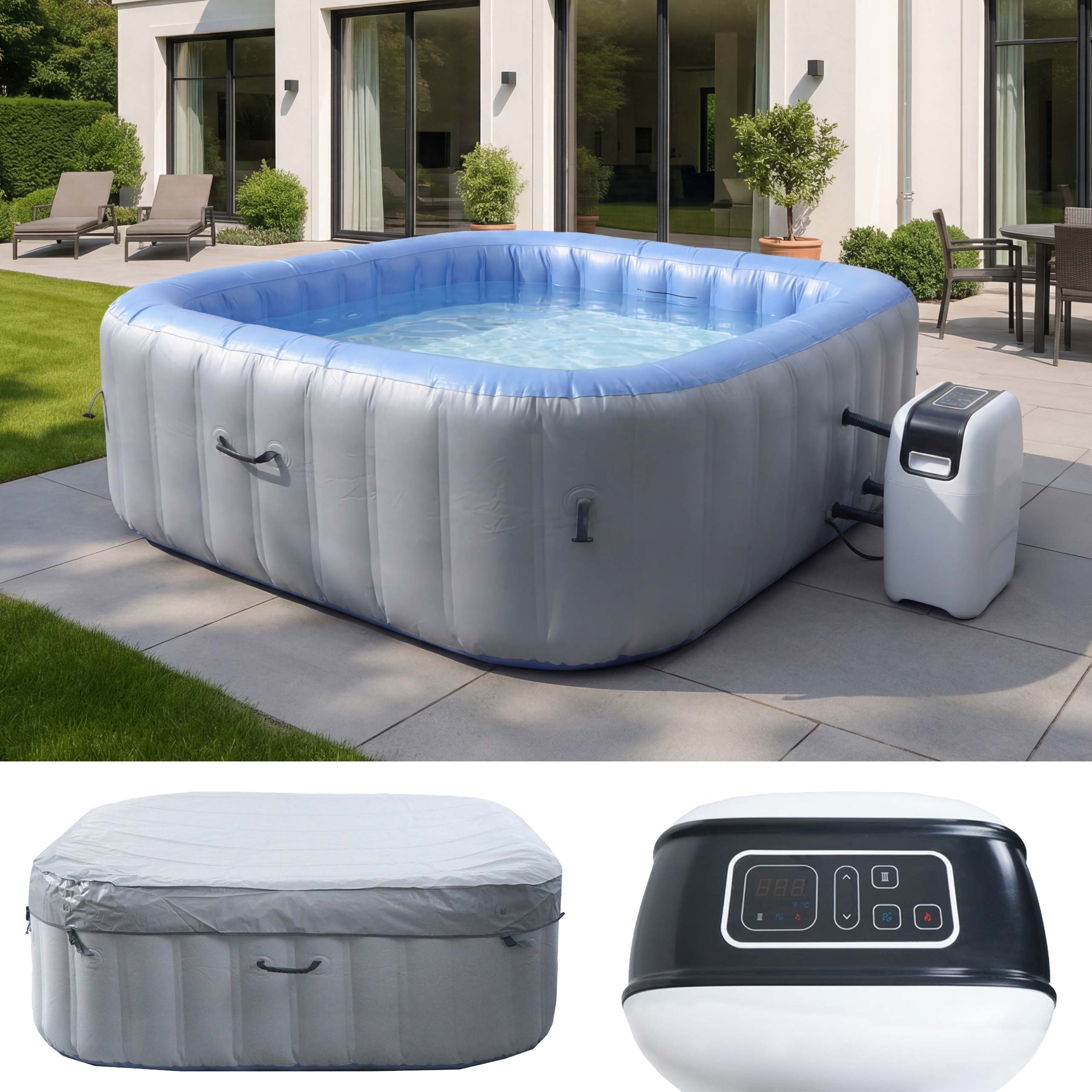 Whirlpool MCW-N97, 5 Personen, In-/Outdoor heizbar aufblasbar Pumpe PVC laminiert, eckig 180cm grau-blau - Bild 1