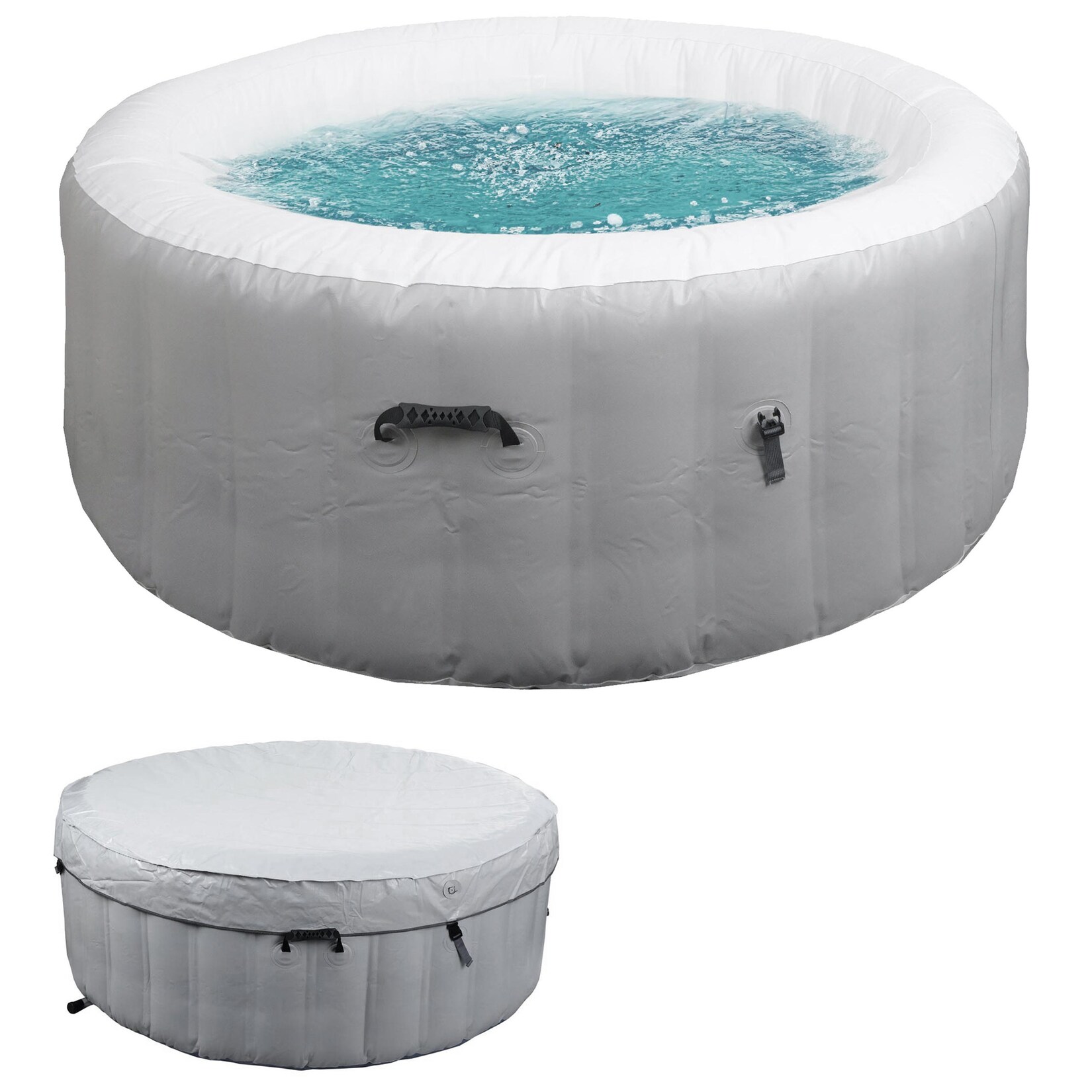 Whirlpool MCW-N97, Ersatz-Pool 4 Personen, In-/Outdoor aufblasbar PVC laminiert, rund Ø180cm ~ grau-weiß