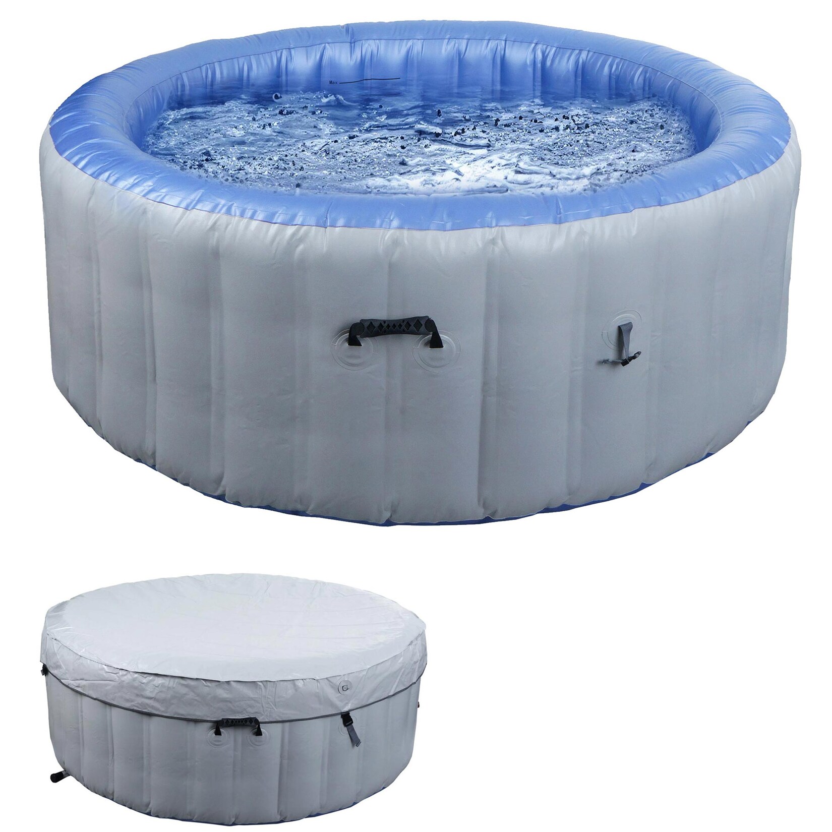 Whirlpool MCW-N97, Ersatz-Pool 4 Personen, In-/Outdoor aufblasbar PVC laminiert, rund Ø180cm ~ grau-blau