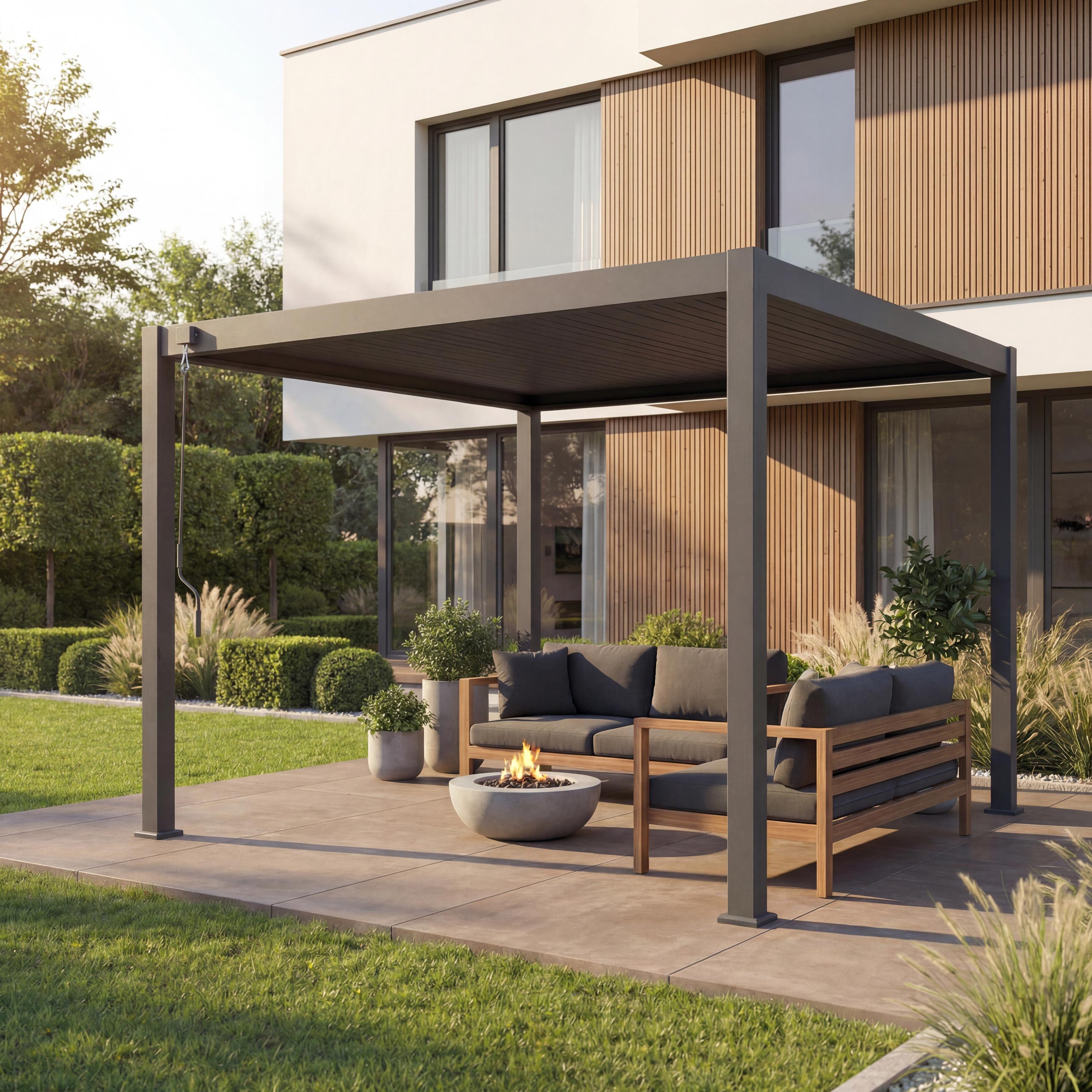 Alu Pergola MCW-N94, Lamellen-Pavillon Terrassen&uuml;berdachung, stabiles 10cm-Metall-Gestell 3x3m ~ anthrazit - Bild 1
