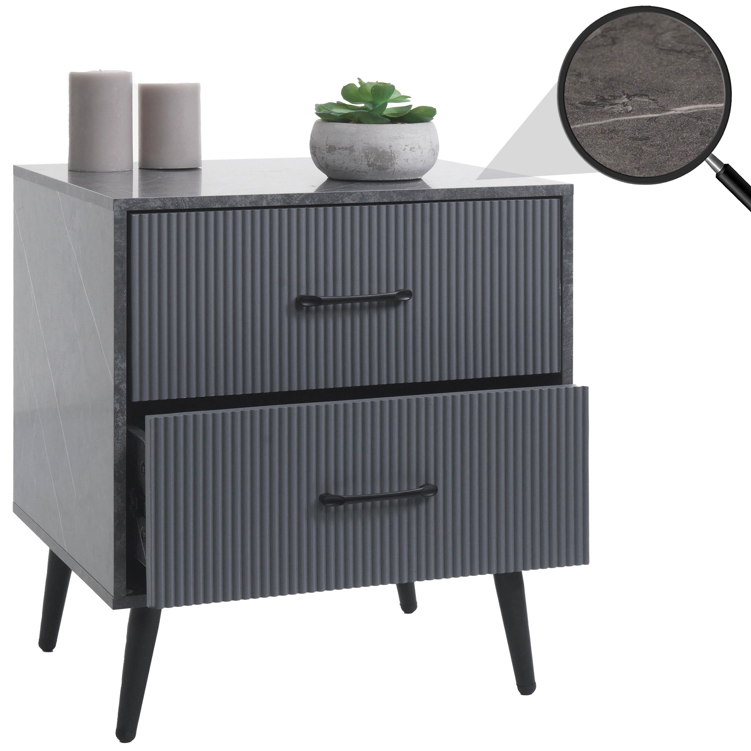 Nachttisch MCW-N89, Kommode Beistelltisch Nachtschrank, 3D-Design Schublade Melamin Holz, 55x48x41cm ~ Marmor-Optik grau - Bild 1