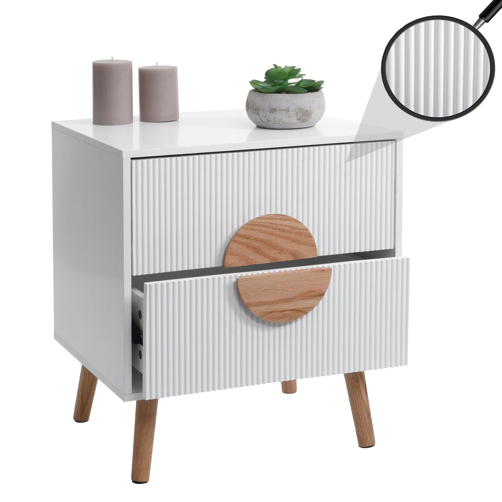 Nachttisch MCW-N89, Kommode Beistelltisch Nachtschrank, 3D-Design Schublade Melamin Holz, 55x48x41cm ~ weiß