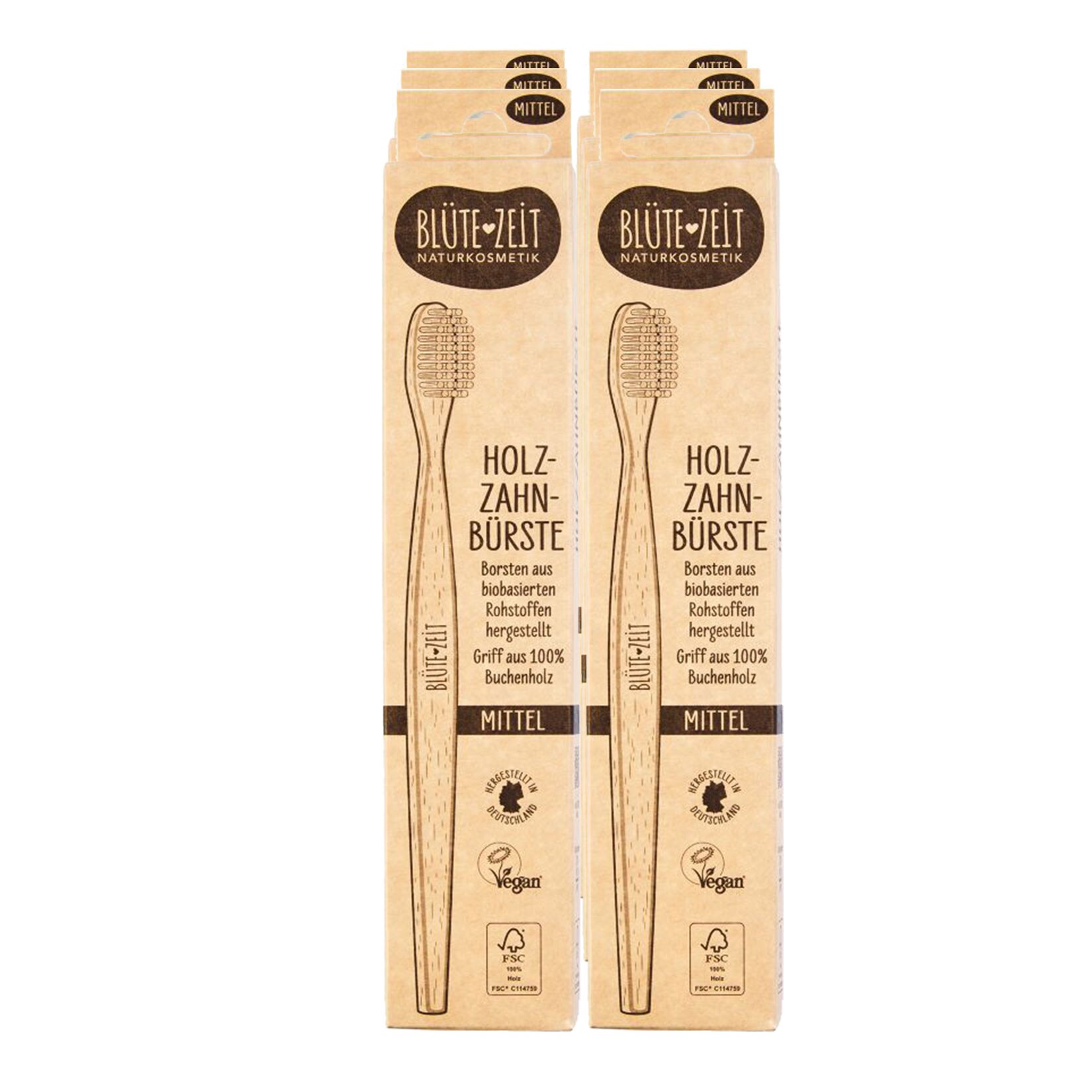 Bl&uuml;tezeit Holz Zahnb&uuml;rste Erwachsene mittel, 6er Pack - Bild 1