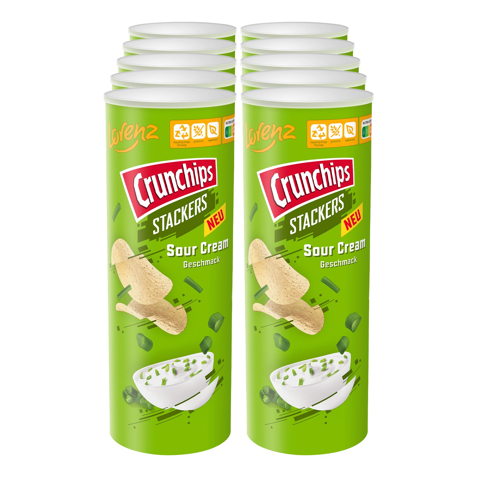 Lorenz Crunchips Stackers Sour Cream 175 g, 10er Pack - Bild 1