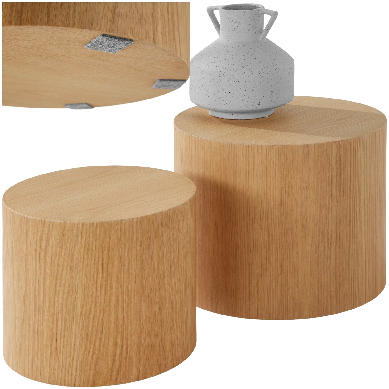 tectake® 2er Set Couchtische, rund, furnierte MDF-Platte, bodenschonende Filzgleiter