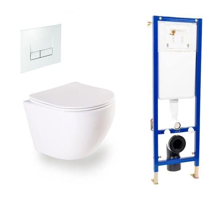 sanicomfort Wand-WC Aliki sp&uuml;lrandlos Set mit Vorwandelement, Schallschutz-Set und Bet&auml;tigungsplatte eckig - Bild 1