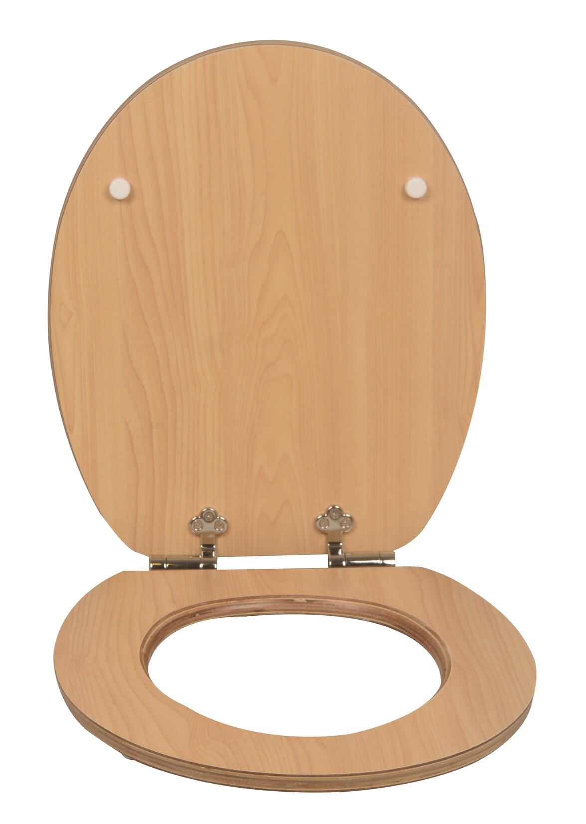 sanicomfort WC Sitz Beech matt lackiert , MDF Holzkern, mit Absenkautomatik, Toilettensitz mit Klodecken, Klobrille und Deckel, verchromte Metallscharniere, einfache Montage
