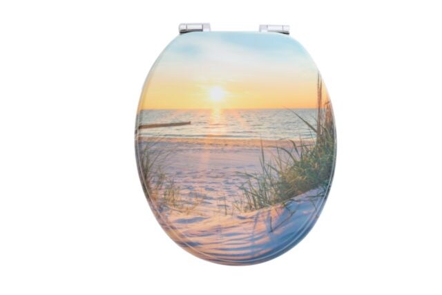 sanicomfort WC Sitz Paradise , MDF Holzkern, mit Absenkautomatik, Toilettensitz mit Klodecken, Klobrille und Deckel, verchromte Metallscharniere, einfache Montage - Bild 1