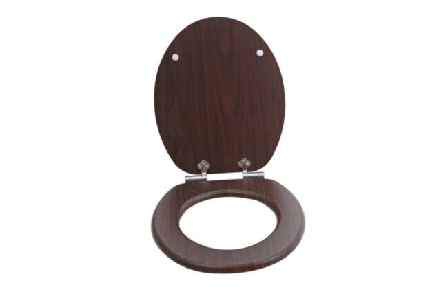 sanicomfort WC Sitz Wood dark , MDF Holzkern, mit Absenkautomatik, Toilettensitz mit Klodecken, Klobrille und Deckel, verchromte Metallscharniere, einfache Montage