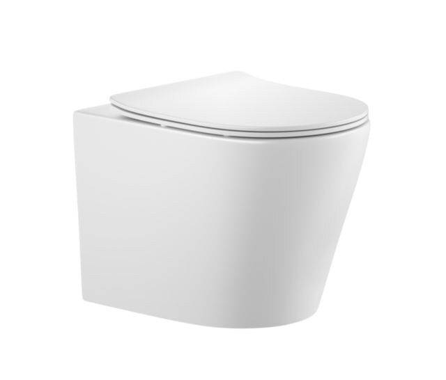 sanicomfort Hänge WC Set Nakia – Spülrandloses, Hygienisches Wand-WC Tiefspüler aus Hochwertiger Sanitärkeramik in Matt Weiß, Kompakt, Modern inkl. Soft-Close WC-Sitz