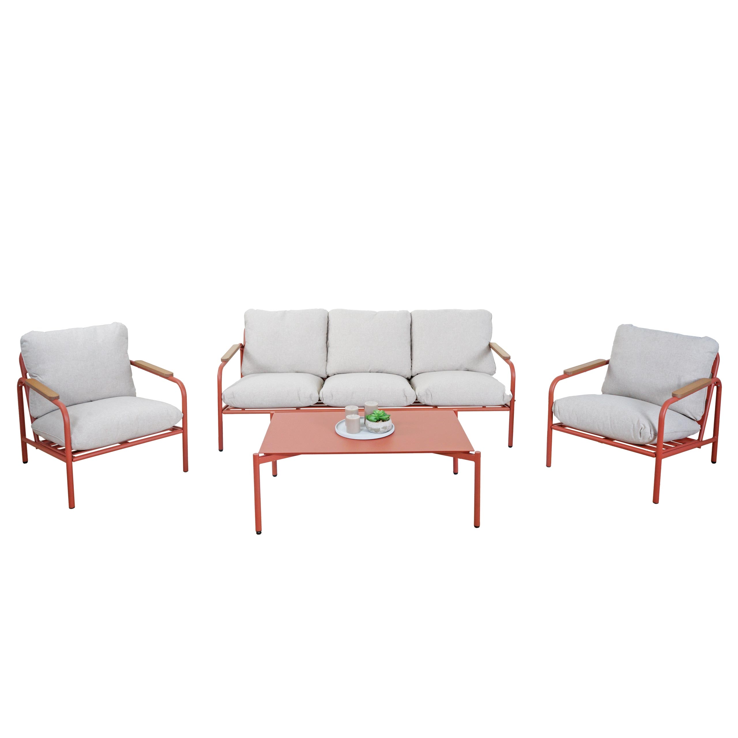 Aluminium-Gartengarnitur MCW-O11, Outdoor 3-Sitzer Sitzbank Sessel Sofa, Olefin (205 g/m&sup2;) ~ terrakotta Polster beige - Bild 1