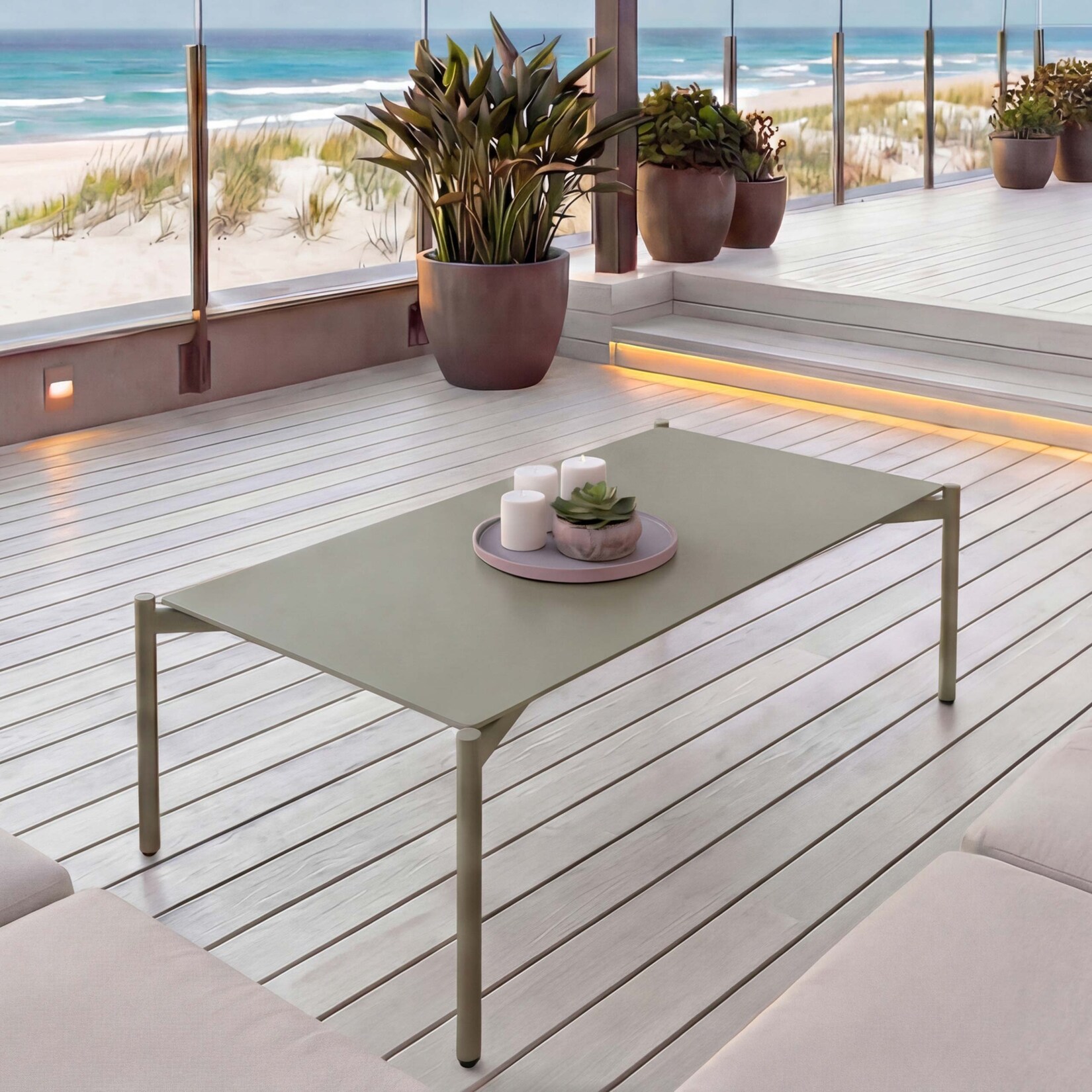 Aluminium-Gartentisch MCW-O11, Outdoor Kaffetisch Tisch Balkontisch, 105x65cm ~ hellgrün