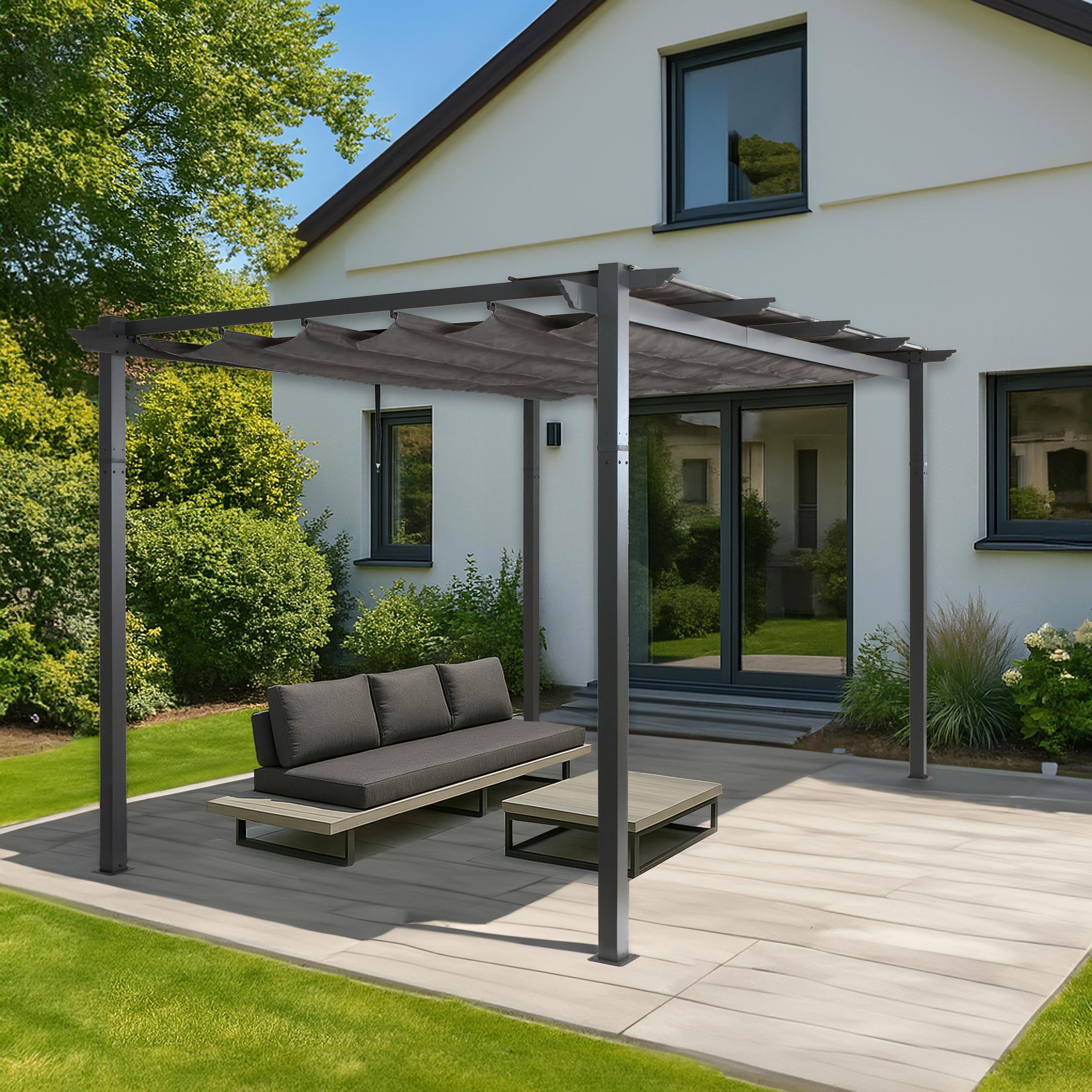 Aluminium Pergola MCW-N93, Gartenpavillon Pavillon Garten, stabiles 8cm-Gestell Schiebedach UV50+ 3x4m ~ anthrazit - Bild 1
