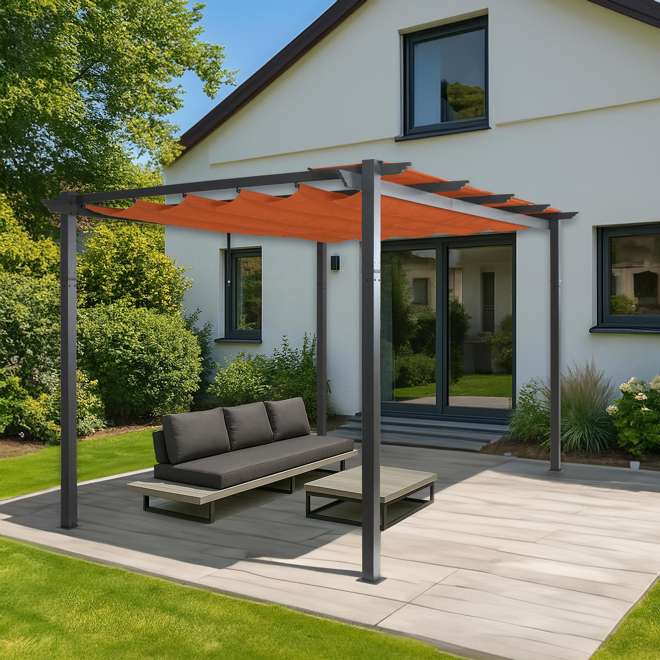 Aluminium Pergola MCW-N93, Gartenpavillon Pavillon Garten, stabiles 8cm-Gestell Schiebedach UV50+ 3x4m ~ terrakotta - Bild 1