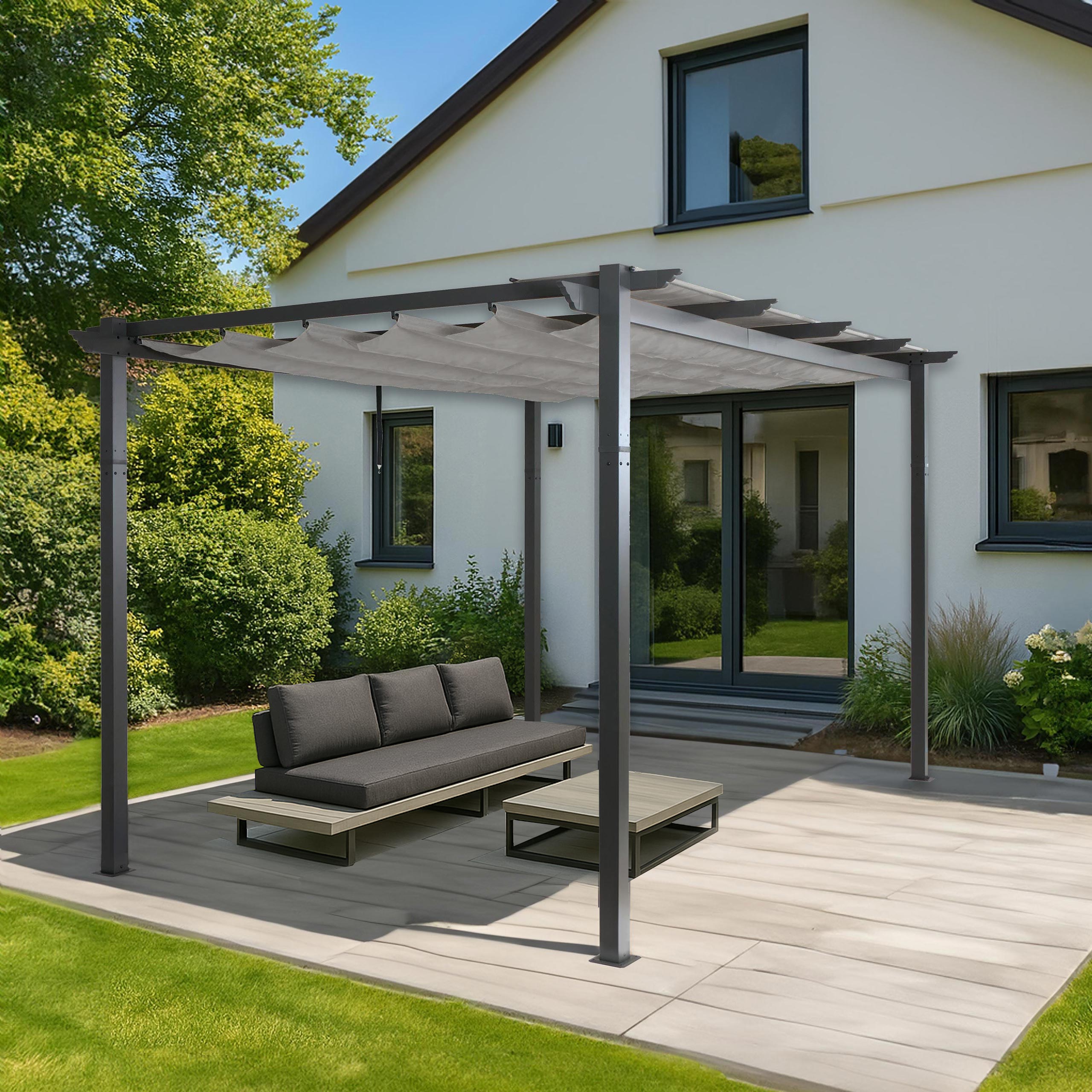 Aluminium Pergola MCW-N93, Gartenpavillon Pavillon Garten, stabiles 8cm-Gestell Schiebedach UV50+ 3x4m ~ grau - Bild 1