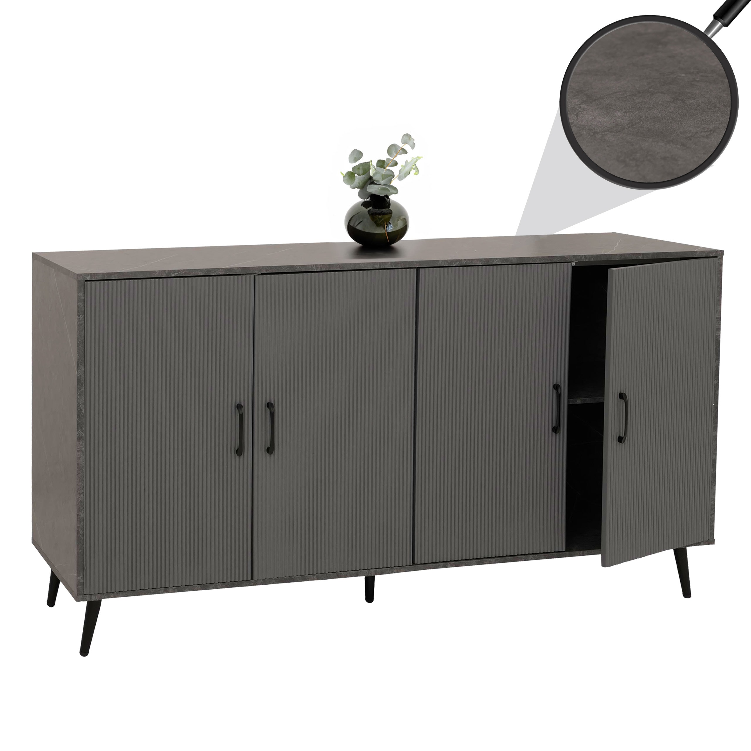 Sideboard MCW-N89, Kommode Schrank Highboard Anrichte, 3D-Design Melamin Holz, 88x150x40cm ~ Marmor-Optik grau - Bild 1