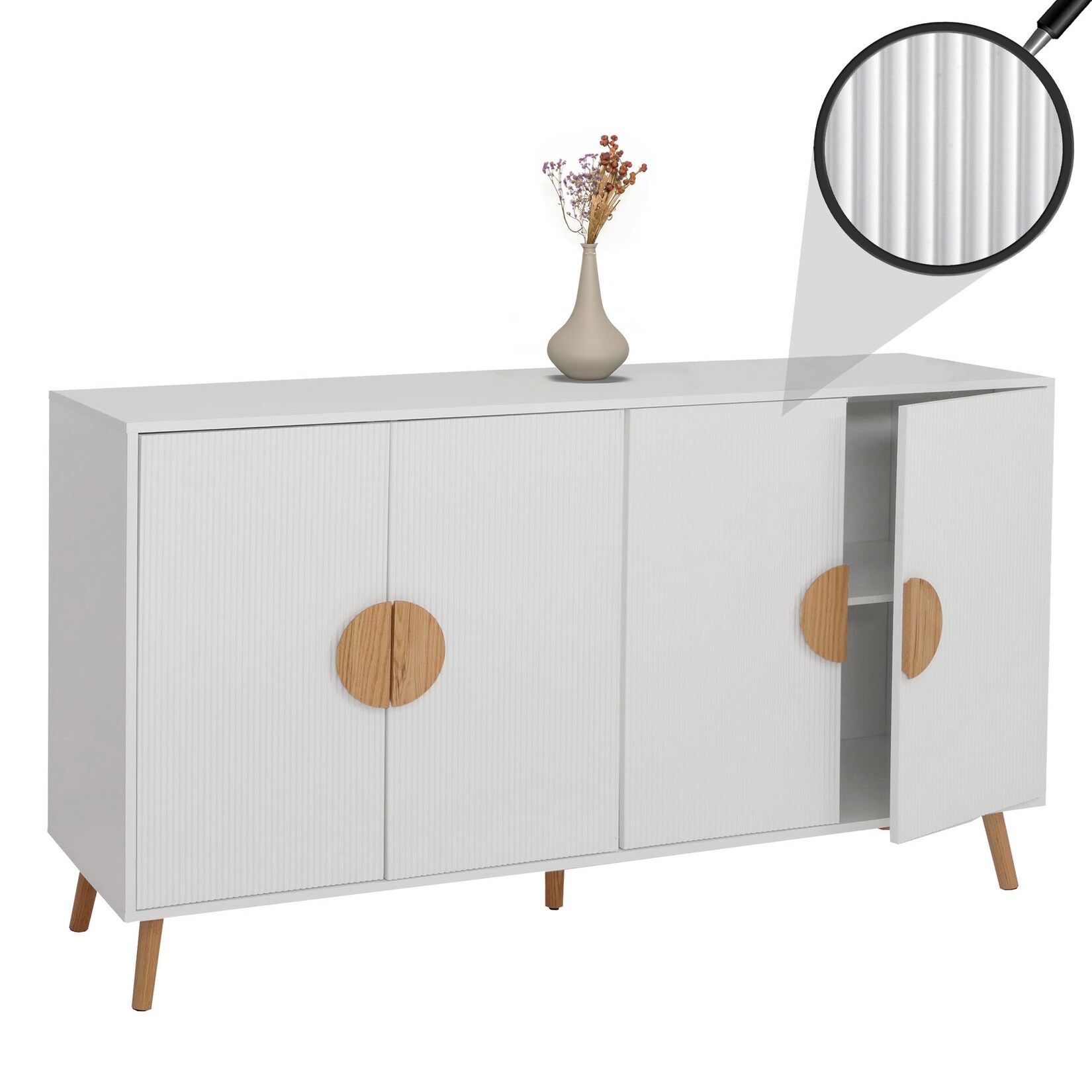 Sideboard MCW-N89, Kommode Schrank Highboard Anrichte, 3D-Design Melamin Holz, 88x150x40cm ~ weiß