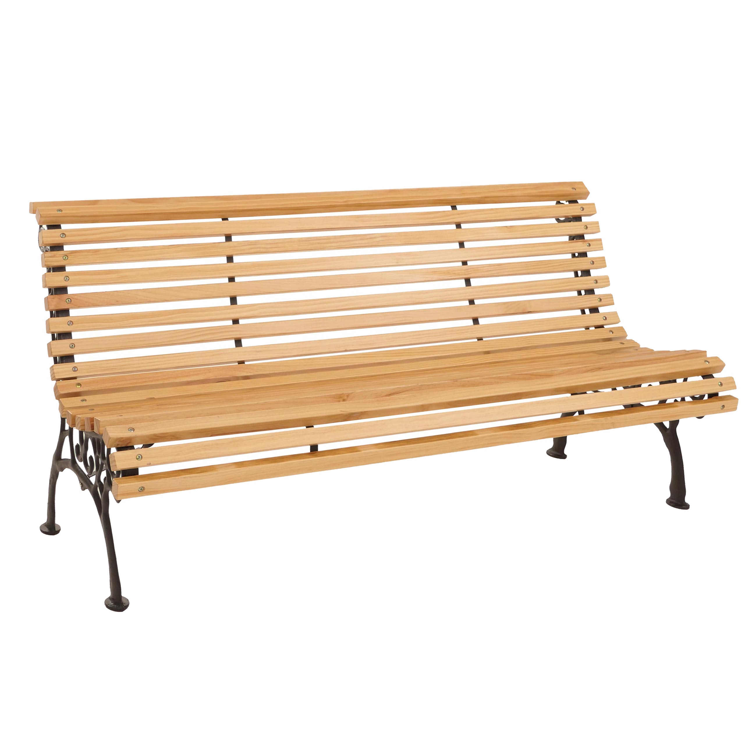 Gartenbank MCW-O24, Sitzbank Parkbank Holzbank 3-Sitzer, Gusseisen Holz Kiefer, 160cm ~ natur - Bild 1