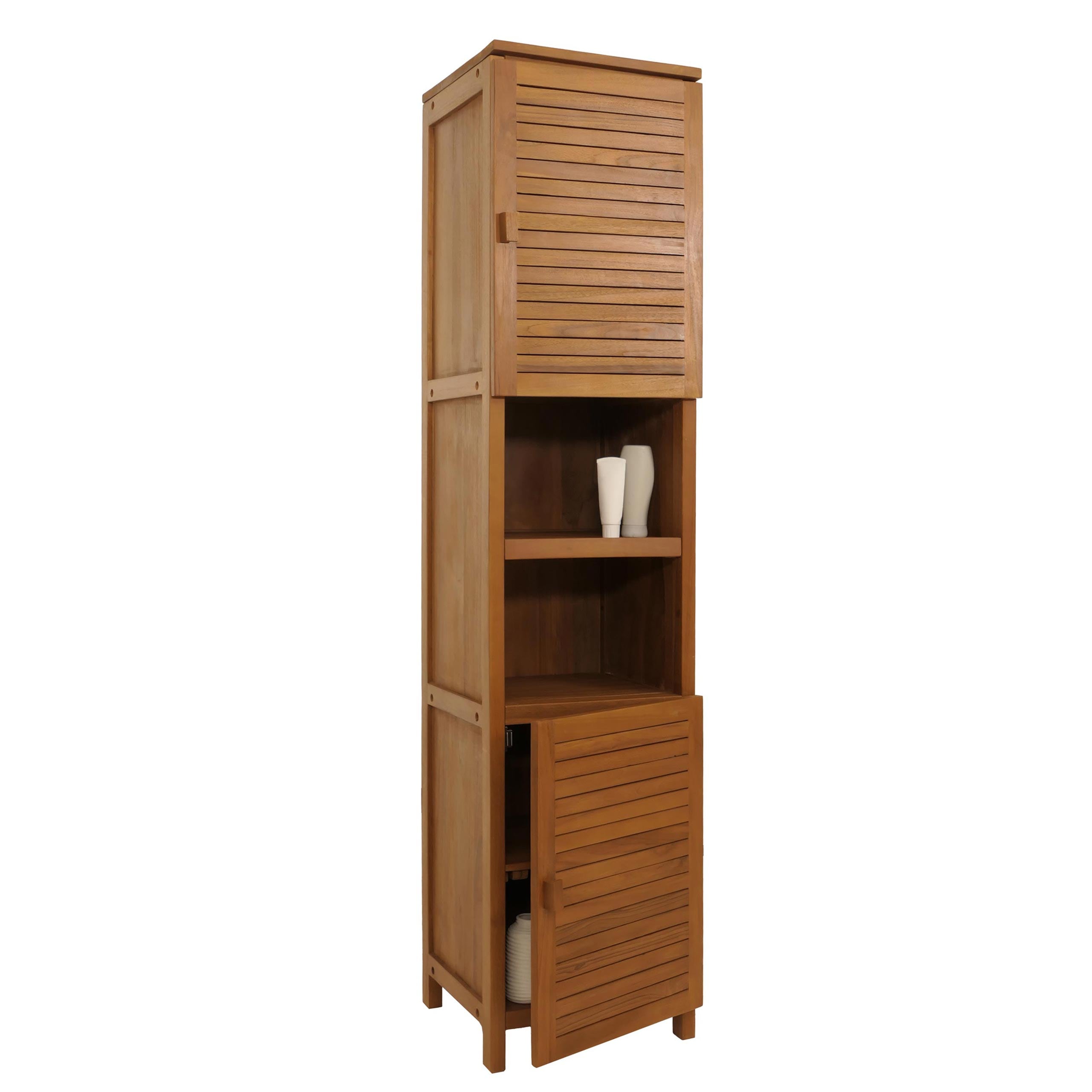 Teak-Hochschrank MCW-M87, Badschrank Badregal Badezimmer, hochwertiges B-Grade-Teak (Kernholz, 20-30 Jahre), 180x40cm - Bild 1
