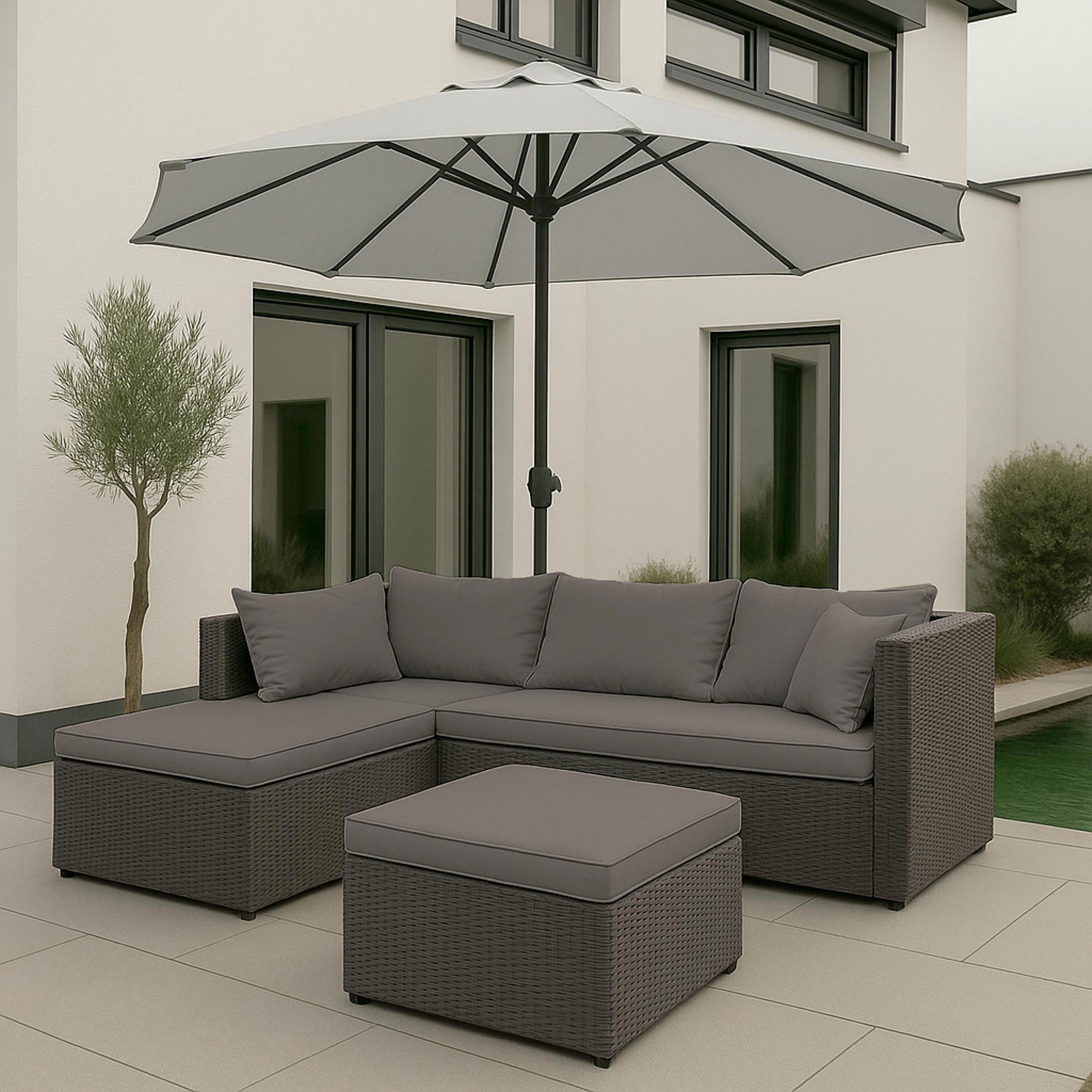 Poly-Rattan Garnitur MCW-O46, Balkon-/Garten-/Lounge-Set Sofa Sitzgruppe ~ grau Polster hellgrau - Bild 1