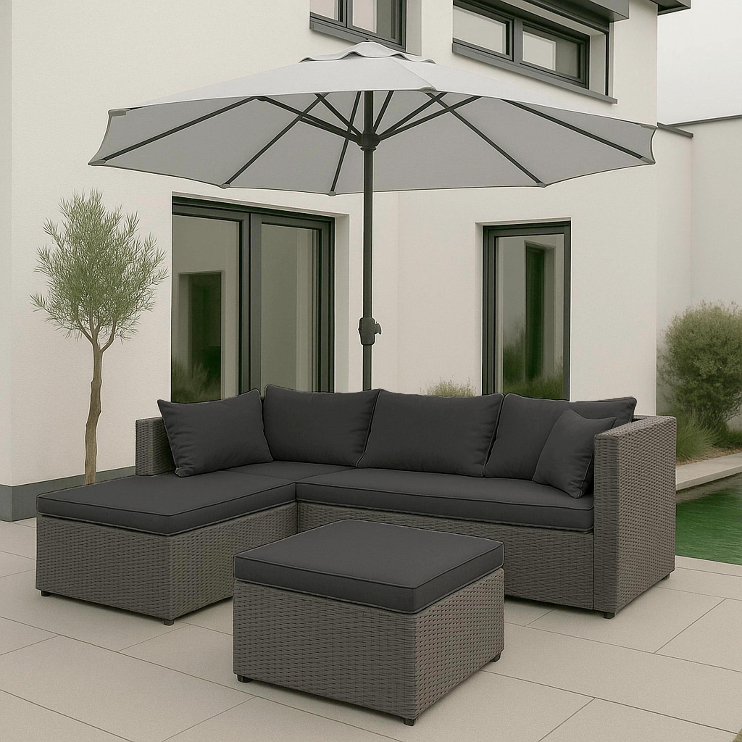 Poly-Rattan Garnitur MCW-O46, Balkon-/Garten-/Lounge-Set Sofa Sitzgruppe ~ grau Polster dunkelgrau - Bild 1