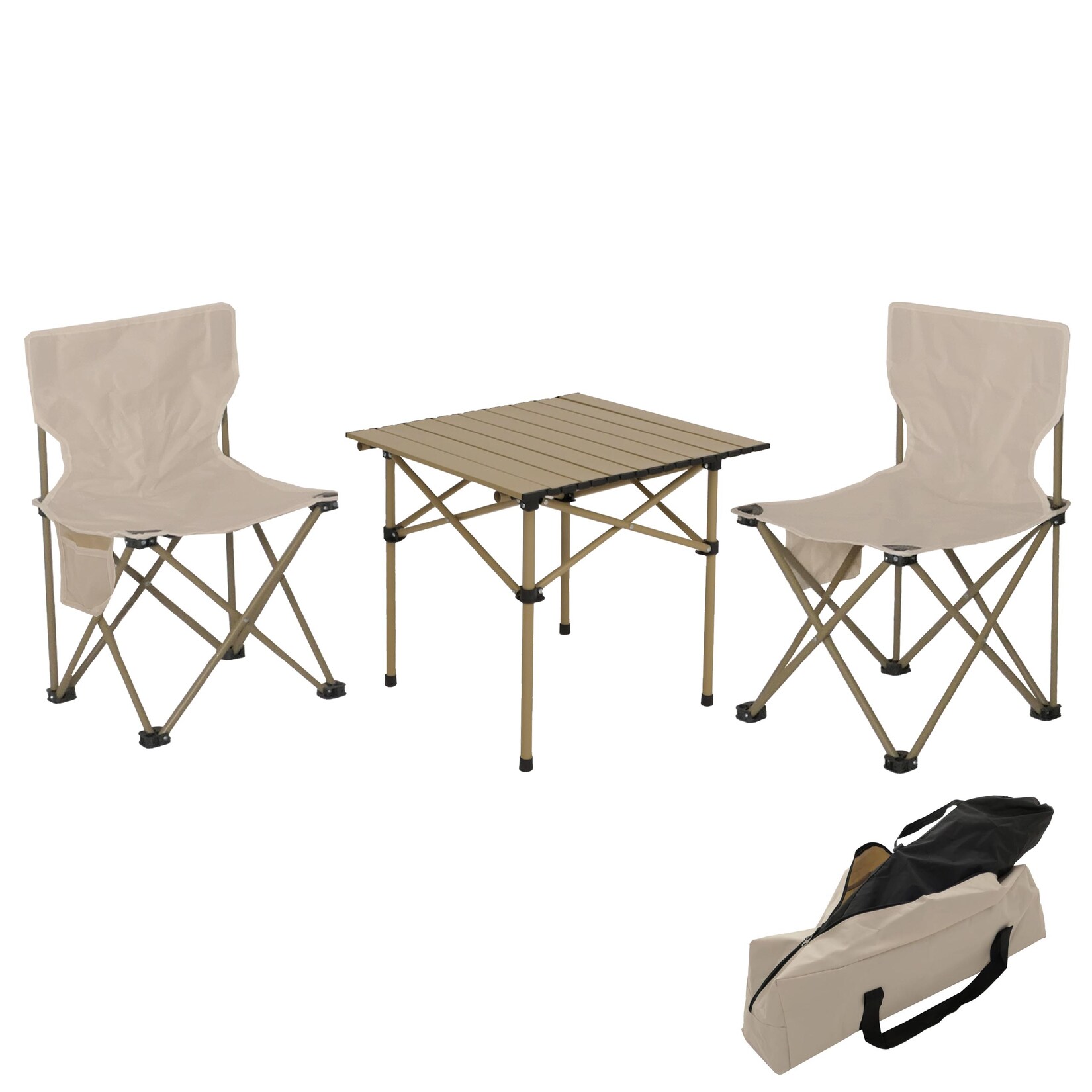 Campingset MCW-N50, Tisch 2x Stuhl Klappstuhl Anglerstuhl faltbar, Metall ~ weiß