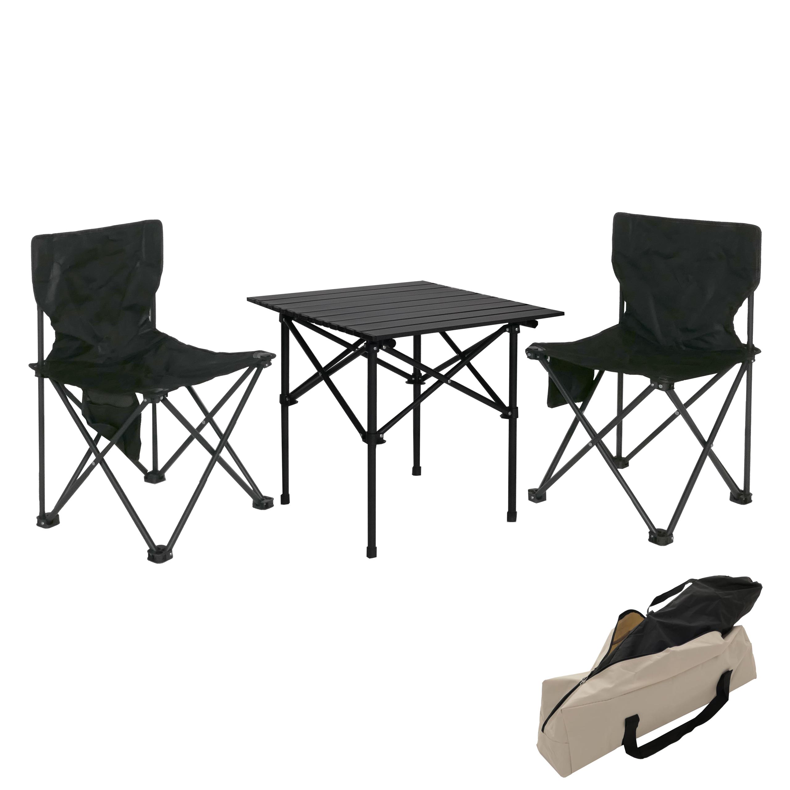 Campingset MCW-N50, Tisch 2x Stuhl Klappstuhl Anglerstuhl faltbar, Metall ~ schwarz - Bild 1