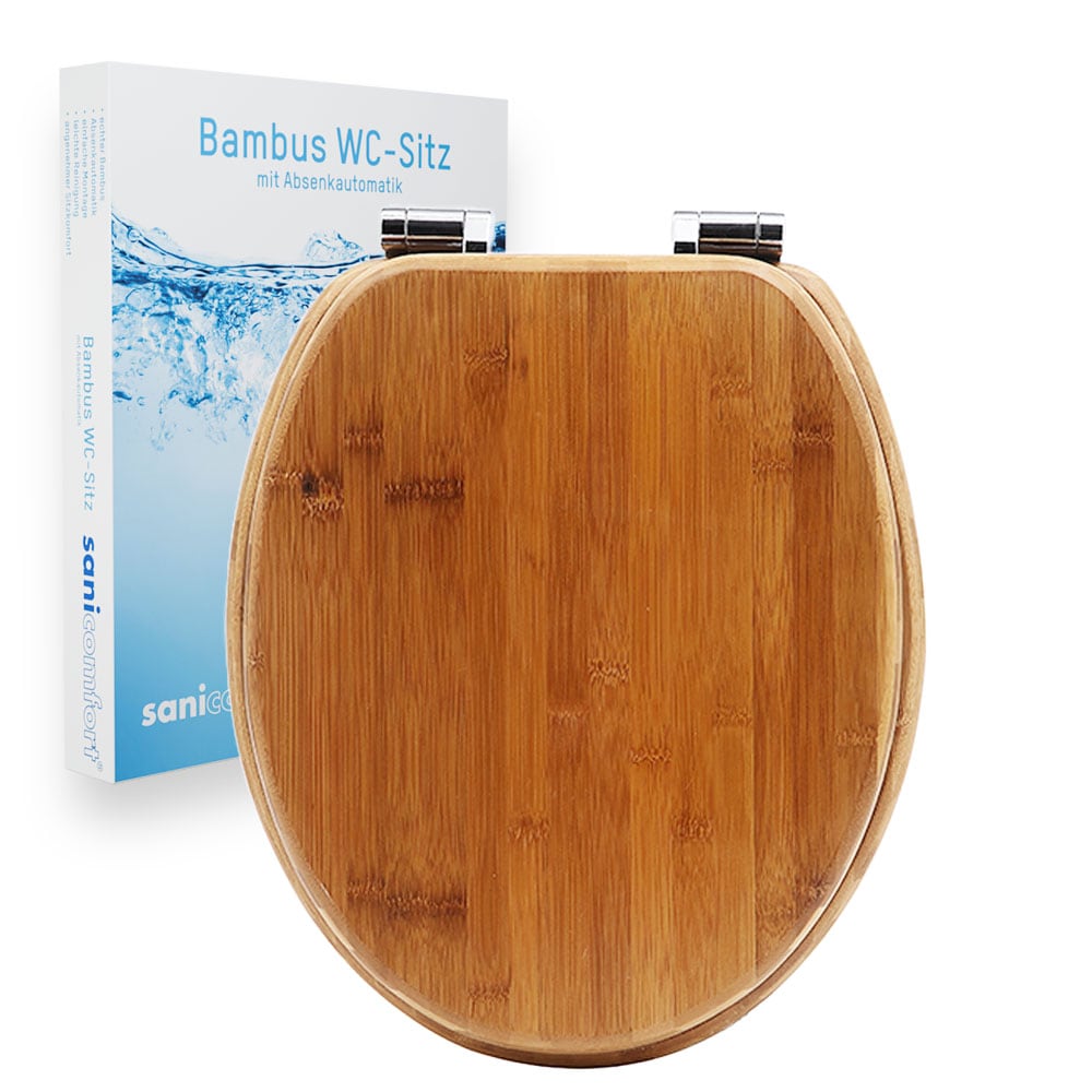 sanicomfort Bambus WC-Sitz dark mit Absenkautomatik f&uuml;r ger&auml;uschloses Schlie&szlig;en, angenehmer warmer Sitzkomfort, massiver Bambus Toilettendeckel, Klobrille belastbar bis 150kg - Bild 1
