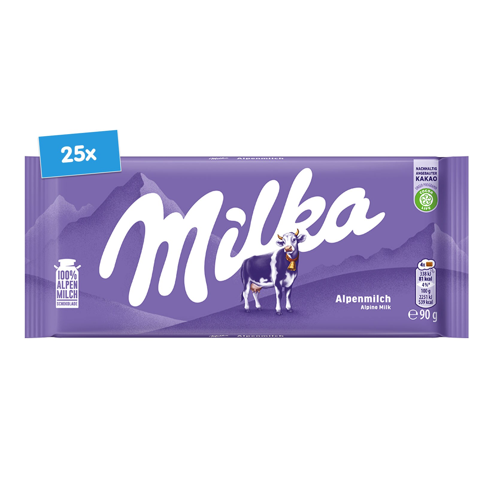 Milka Alpenmilch 90 g, 25er Pack | 07622202257117