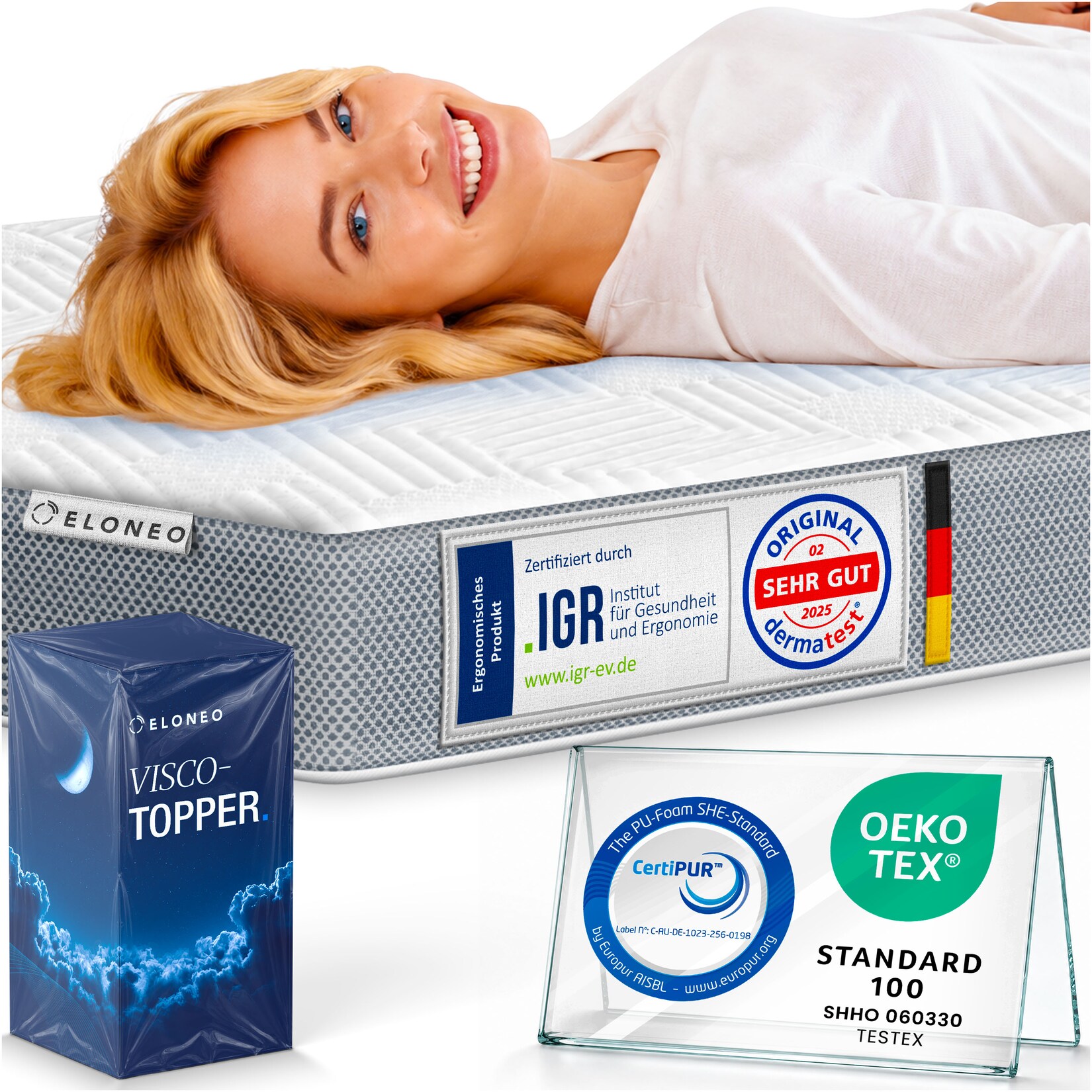 ELONEO Visco Topper Matratzenauflage 80 x 200 x 5 cm