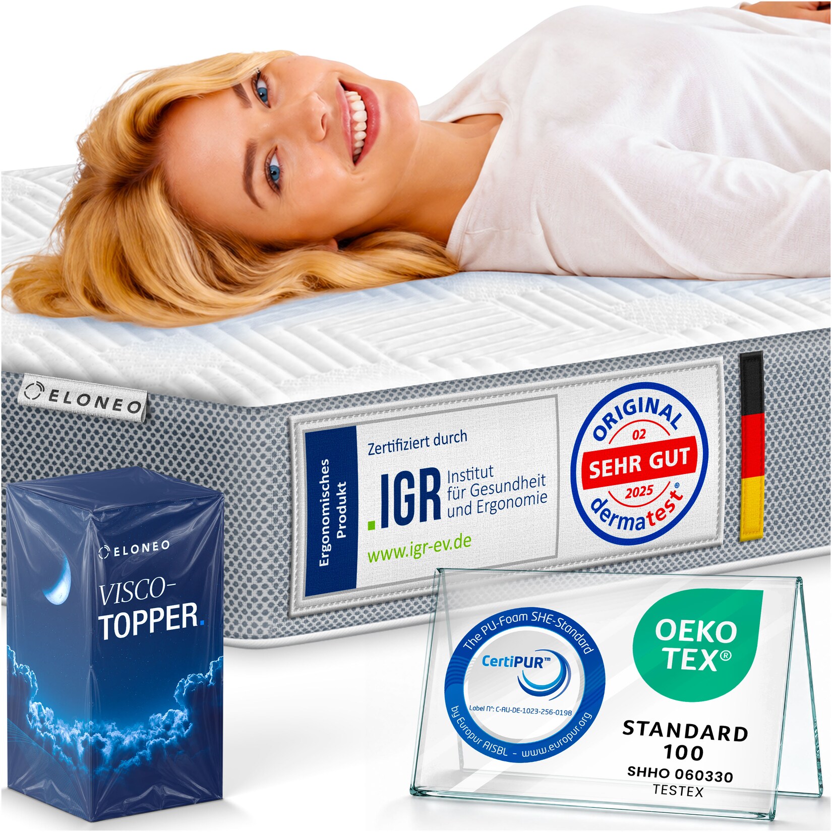 ELONEO Visco Topper Matratzenauflage 200 x 200 x 8 cm