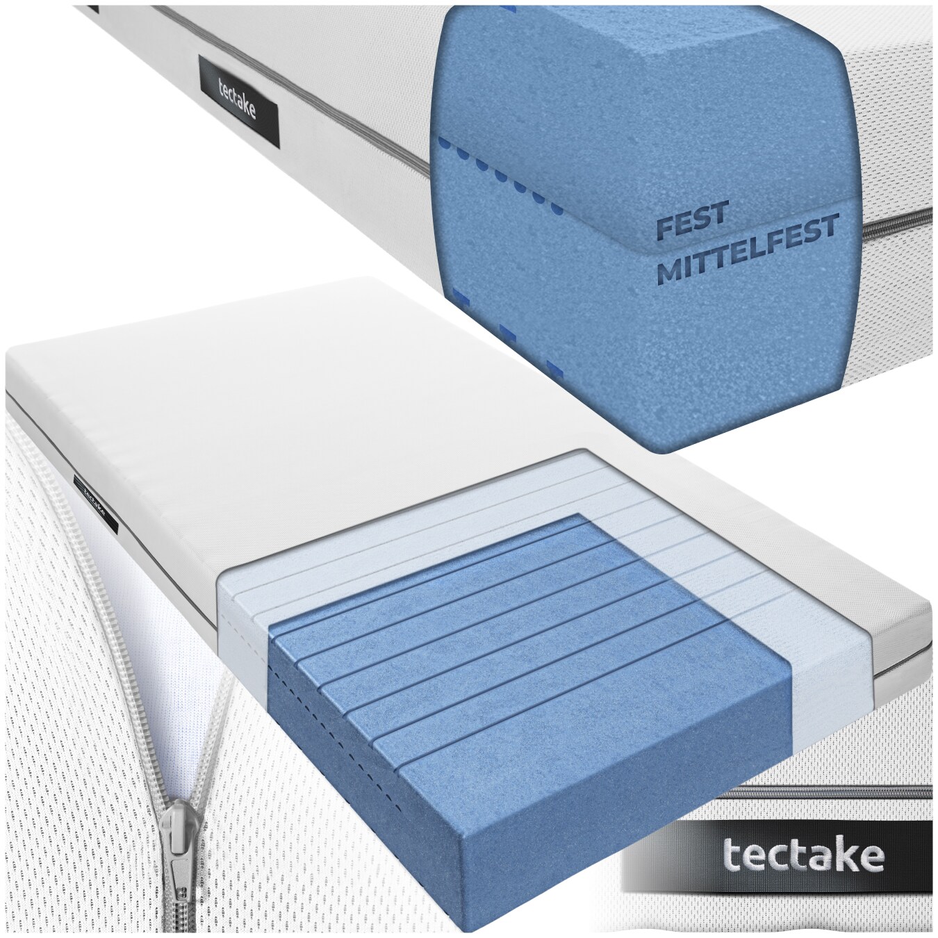 tectake® Matratze, verschiedene Größen, langlebig und formstabil, waschbarer Bezug aus atmungsaktivem 3D-Meshgewebe | 04061173282279