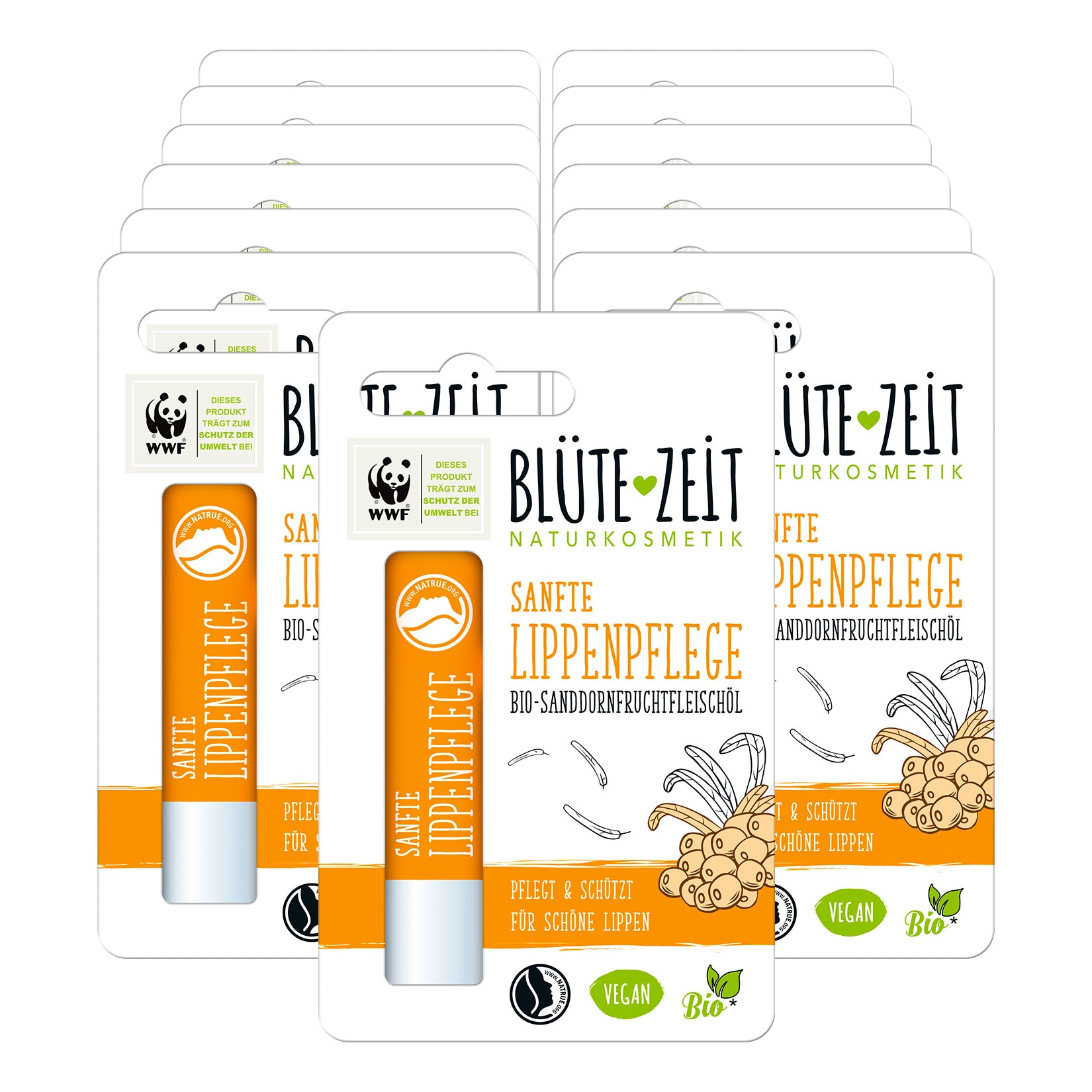 BL&Uuml;TE-ZEIT Lippenpflegestift BIO-Sanddornfruchtfleisch&ouml;l 4,5 g, 13er Pack - Bild 1