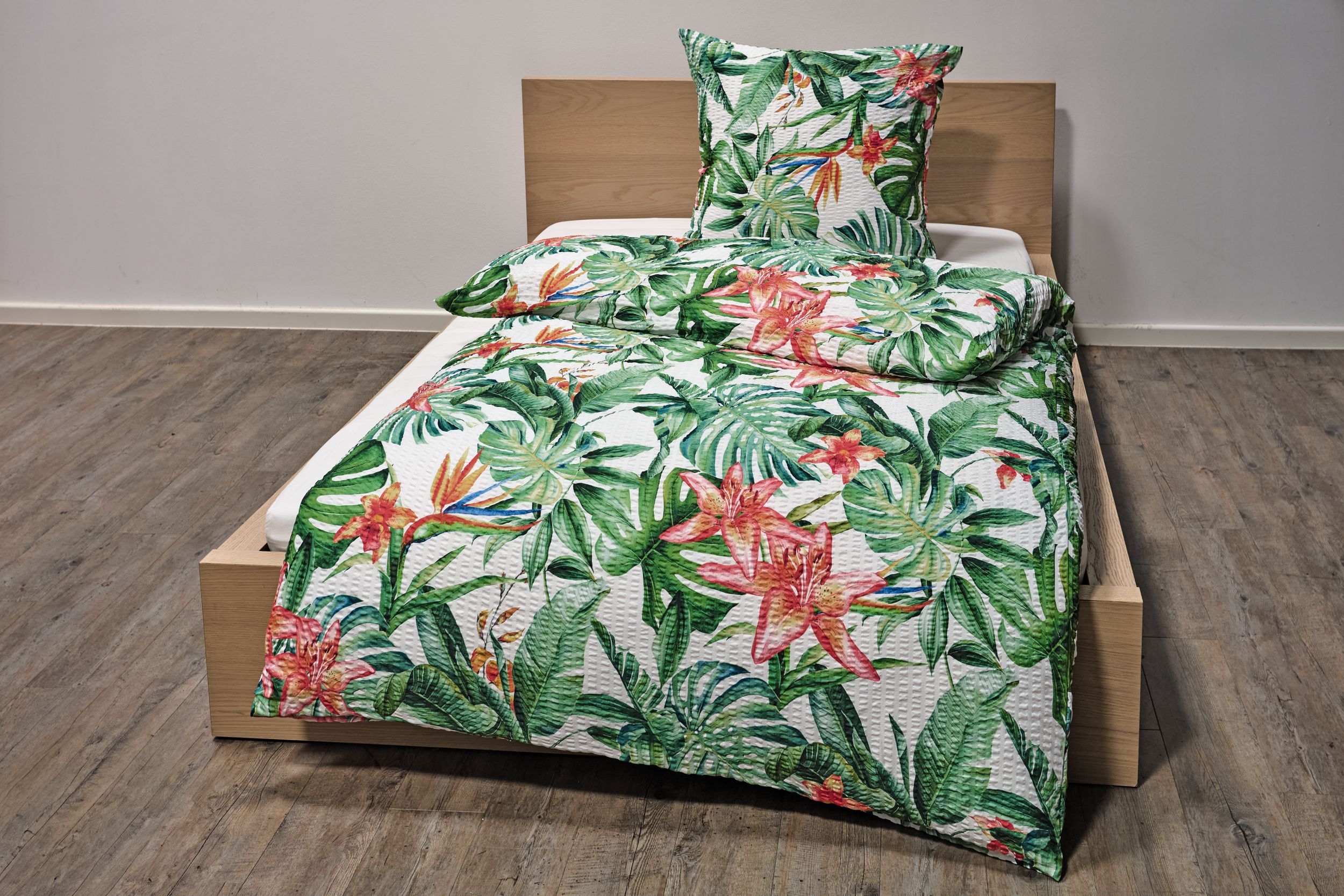 Dekor Micro-Seersucker-Bettw&auml;sche &Uuml;G - versch. Ausf&uuml;hrungen - Dschungel/Bl&auml;tter - Bild 1