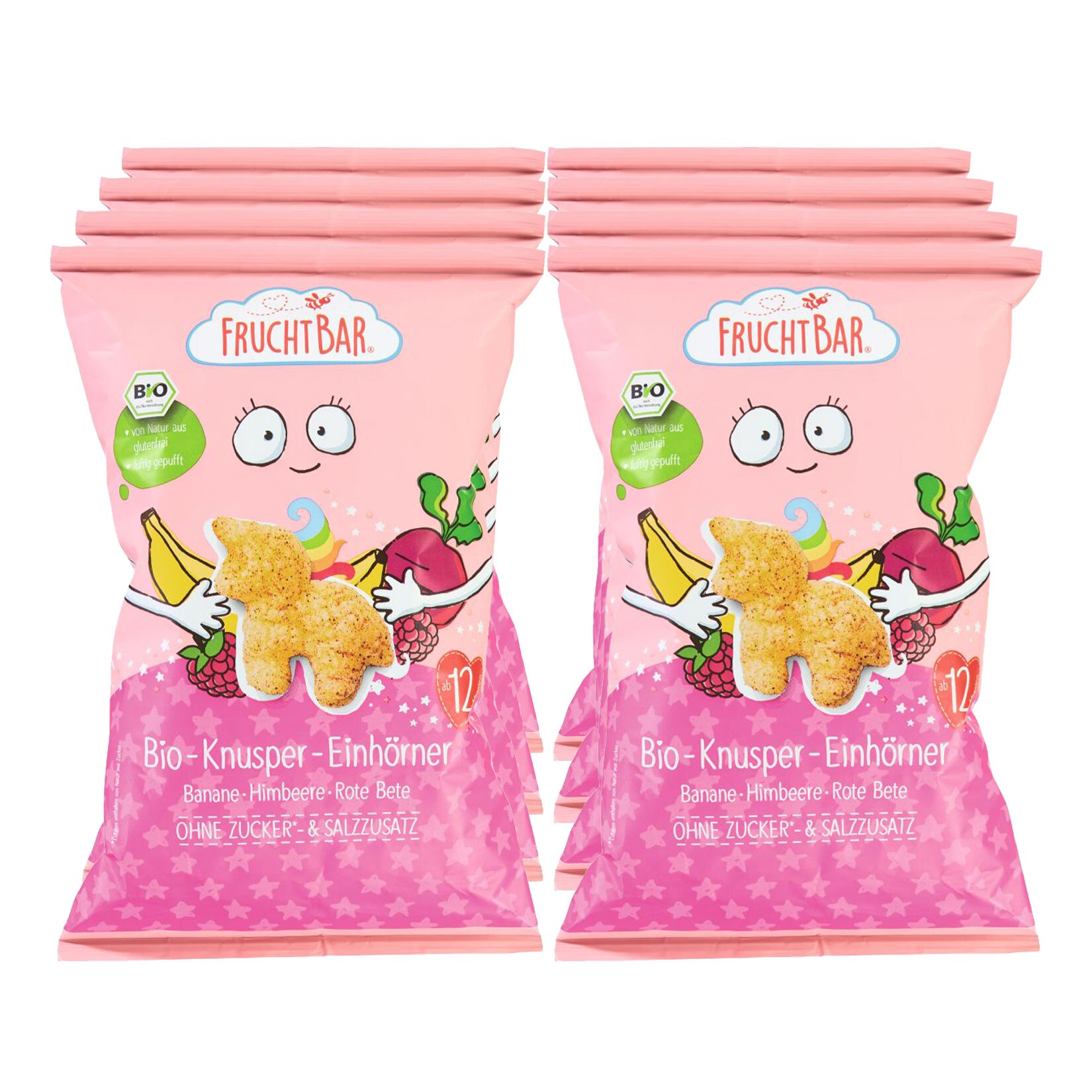 FruchtBar &ndash; Bio-Knusper-Einh&ouml;rner mit Banane, Himbeere, Rote Bete 30g, 8er Pack - Bild 1
