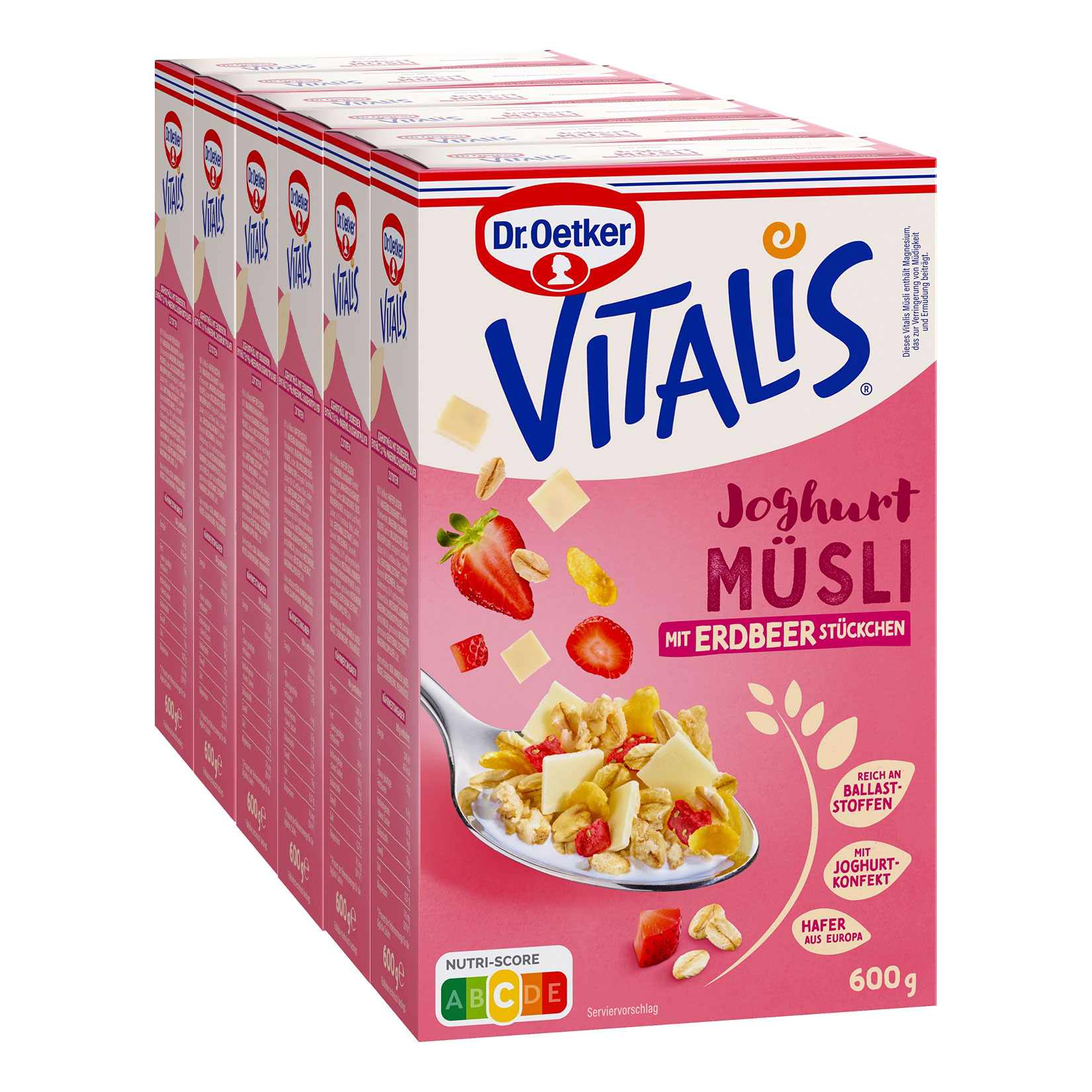 Vitalis Joghurtm&uuml;sli mit Erdbeerst&uuml;cken 600g, 6er Pack - Bild 1