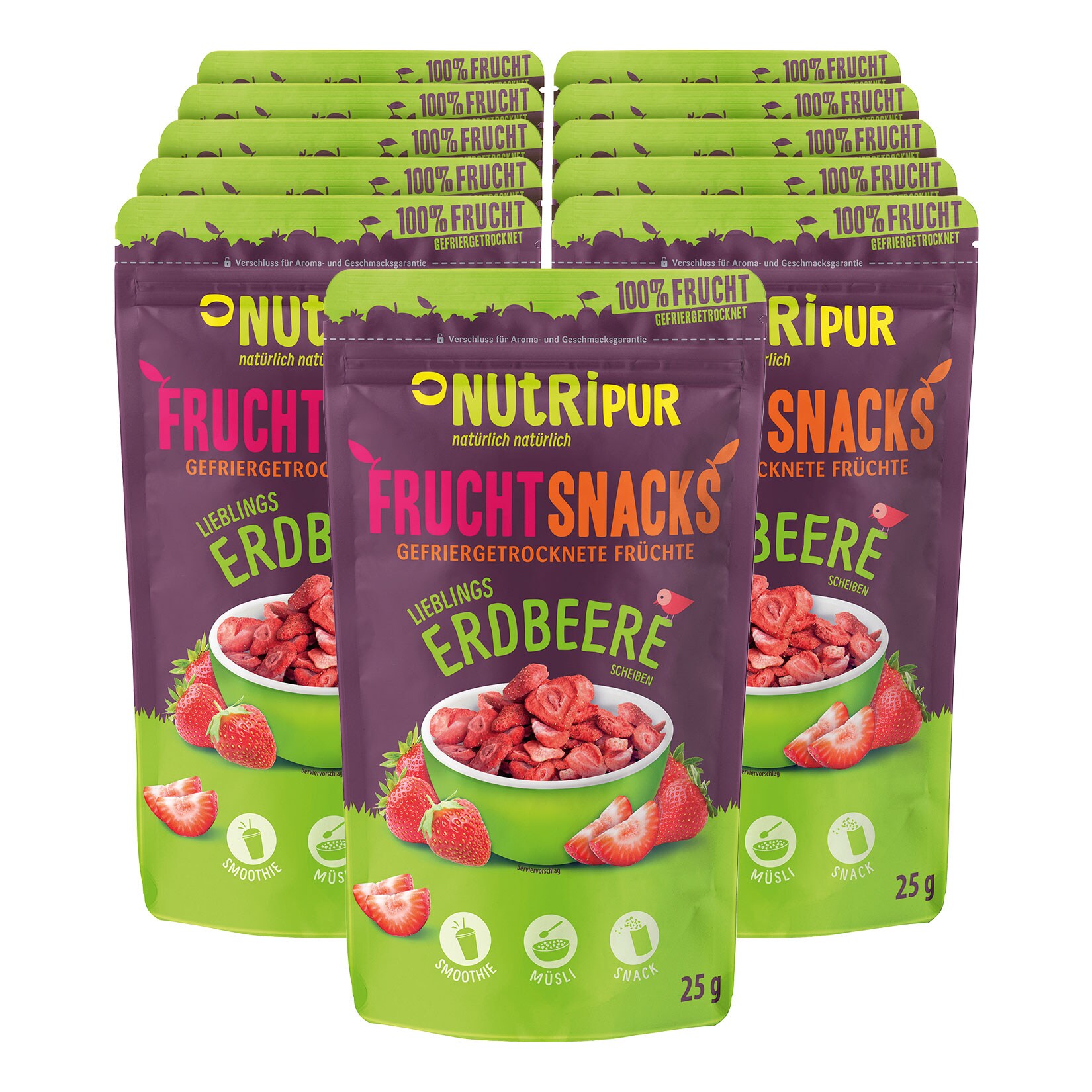 Fruchtsnacks Erdbeeren gefriergetrocknet 25 g, 11er Pack - Bild 1
