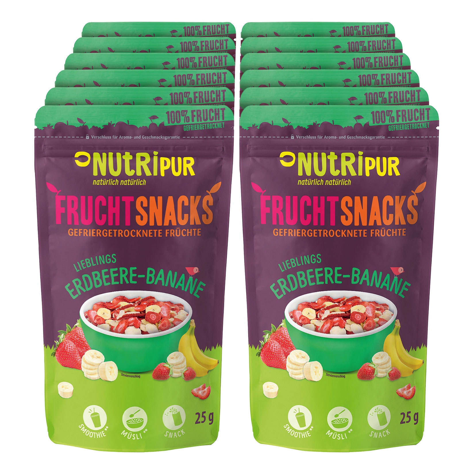 Fruchtsnacks Erdbeere & Banane gefriergetrocknet 25 g, 12er Pack - Bild 1