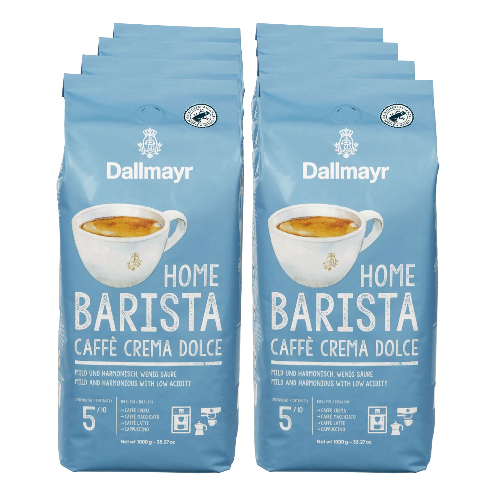 Dallmayr Home Barista Crema Dolce ganze Bohnen 1 kg, 8er Pack - Bild 1