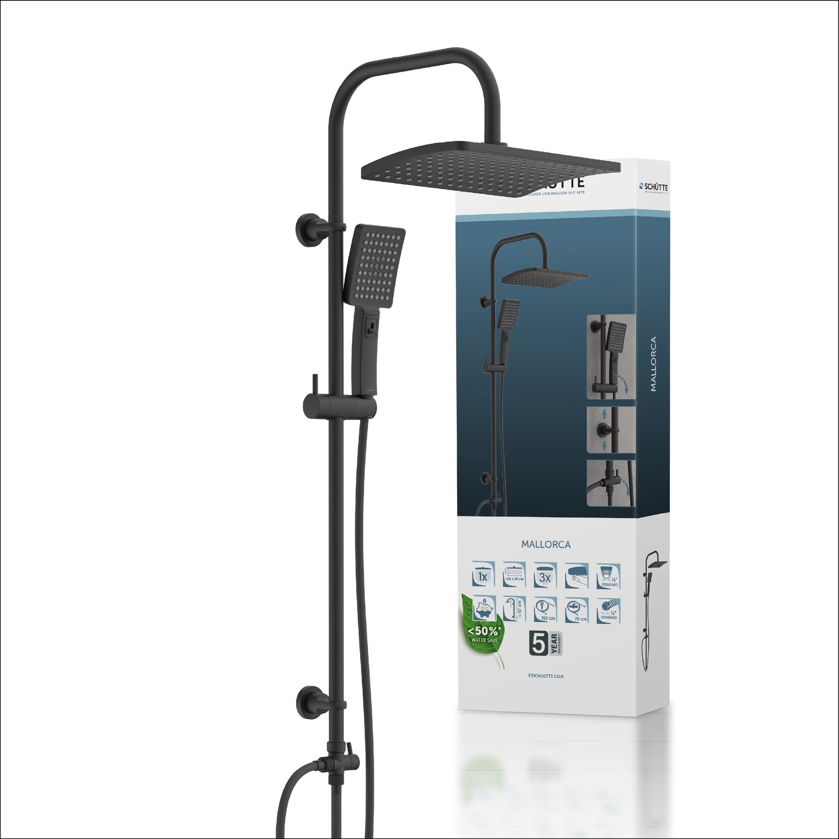 MALLORCA Überkopfbrause-Set, Schwarz matt | 04008431606668