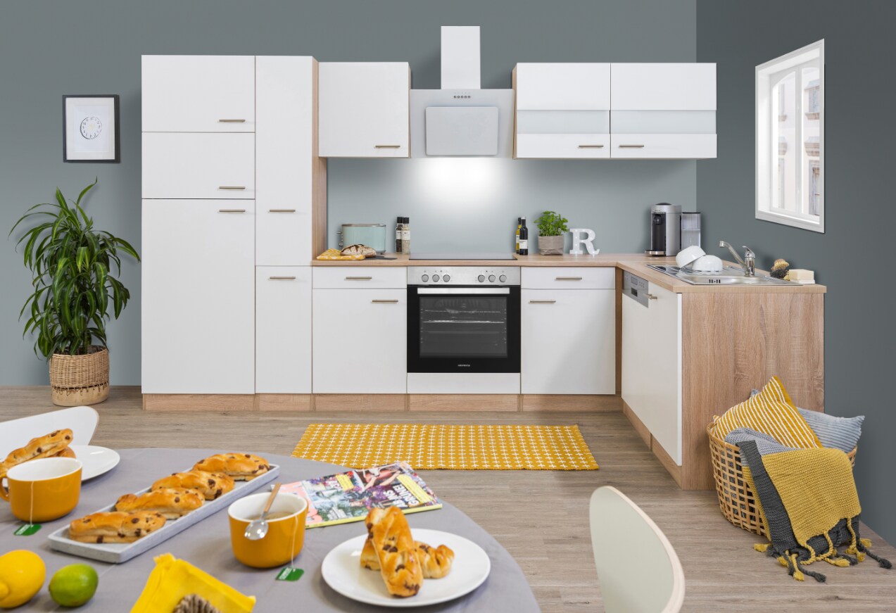 Respekta Küchenprogramm Eiche Sägerau Winkelküche – versch. Ausführungen- 310 x 172 cm -weiß | 04260458240090