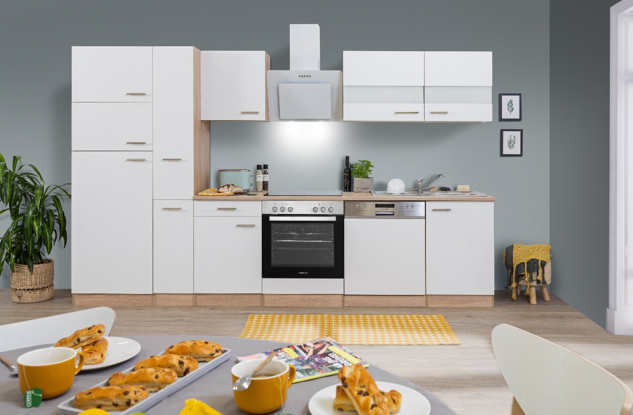 Respekta Küchenprogramm Eiche Sägerau Küchenzeile ca. 310cm- versch. Ausführungen -weiß | 04260407699320