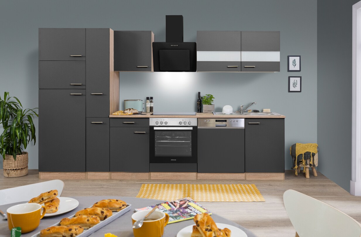 Respekta Küchenprogramm Eiche Sägerau Küchenzeile ca. 310cm- versch. Ausführungen -grau | 04260407699344