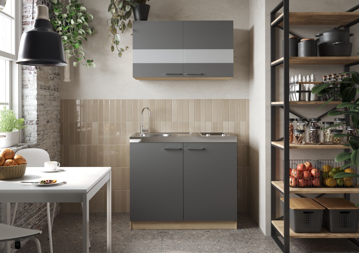 Respekta Merle K&uuml;chenm&ouml;bel - Set 3 - versch. Ausf&uuml;hrungen -grau - Bild 1