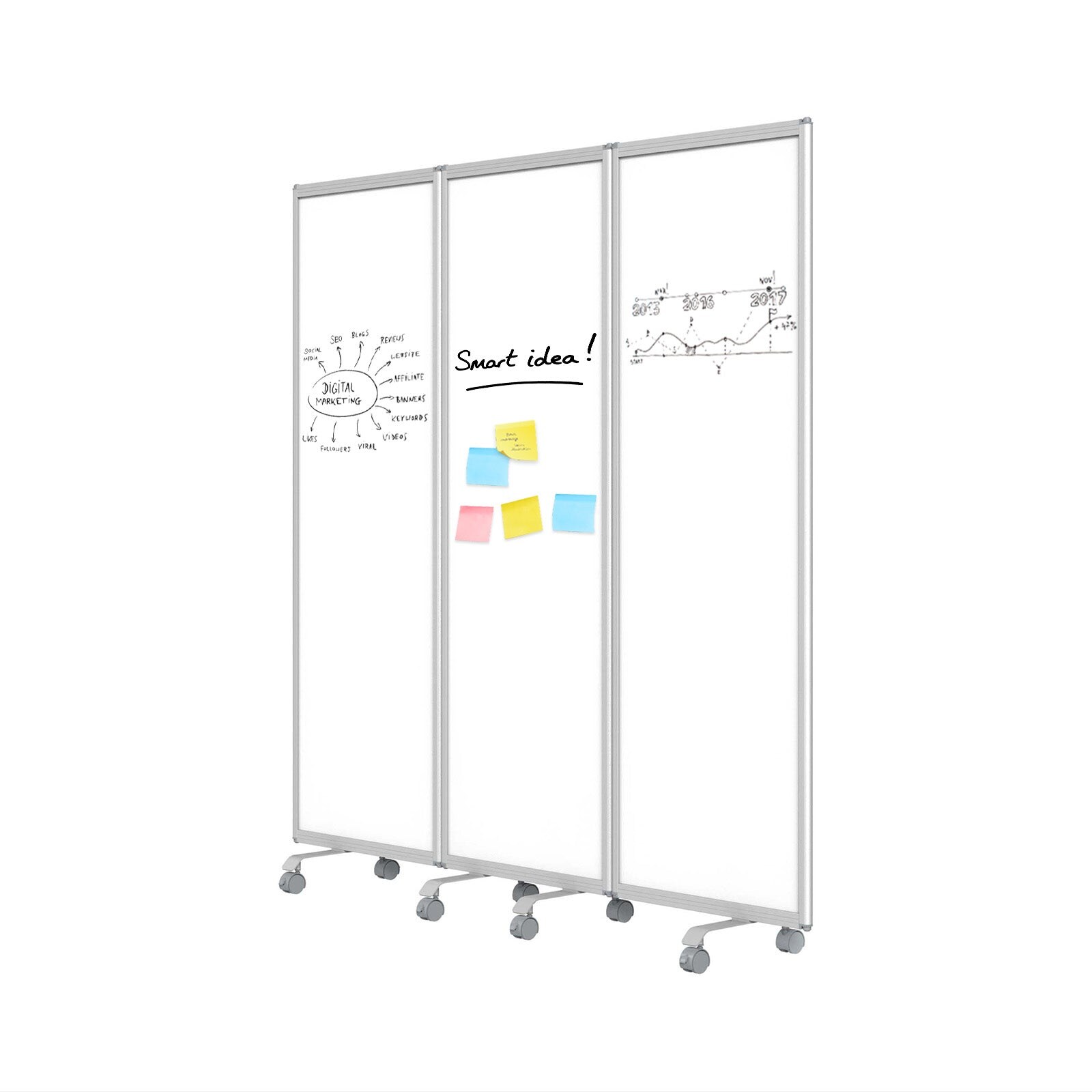 Master of Boards Mobile Trennwand Präsentationsboard Whiteboardoberfläche 3-teilig