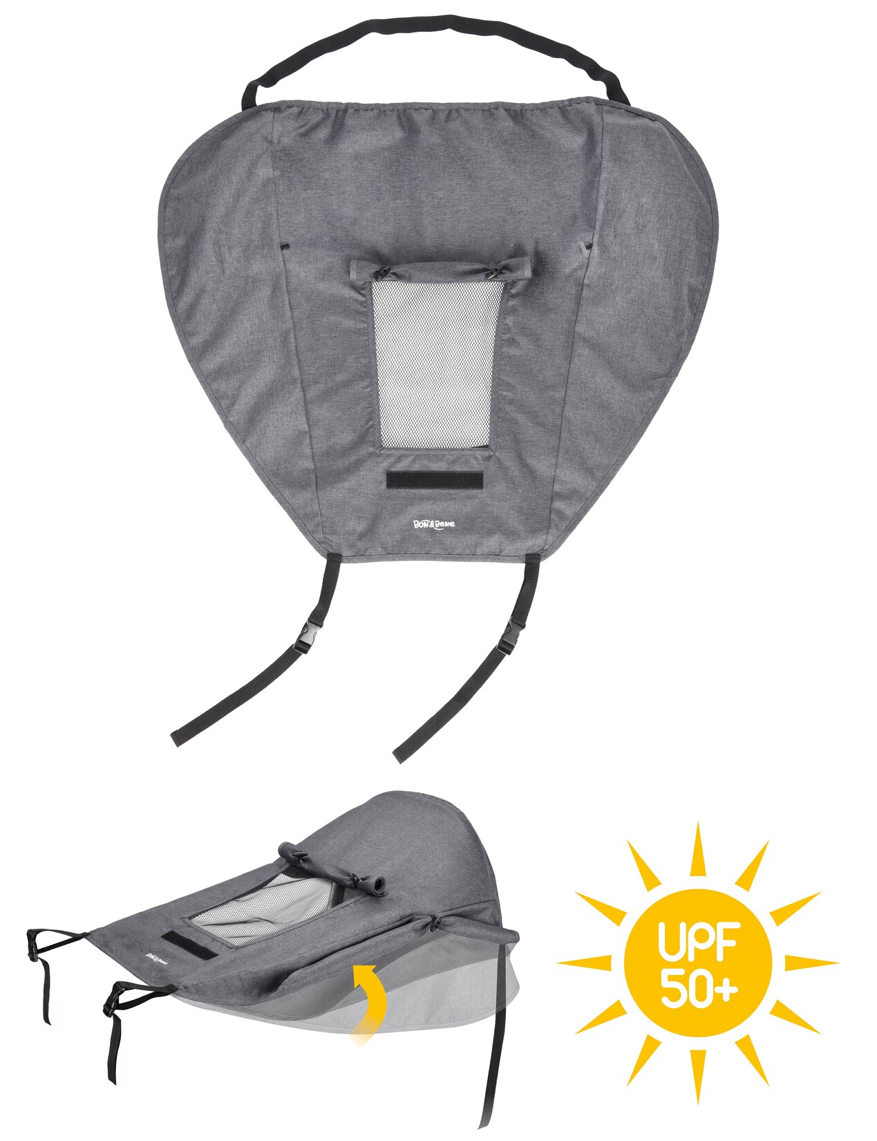 BON&BENE BON&BENE Sonnensegel für Kinderwägen    Universal-Sonnenschutz mit UV-Schutz 50   Mit Sichtfenster & breiten Schattenflügeln | 04066088653343