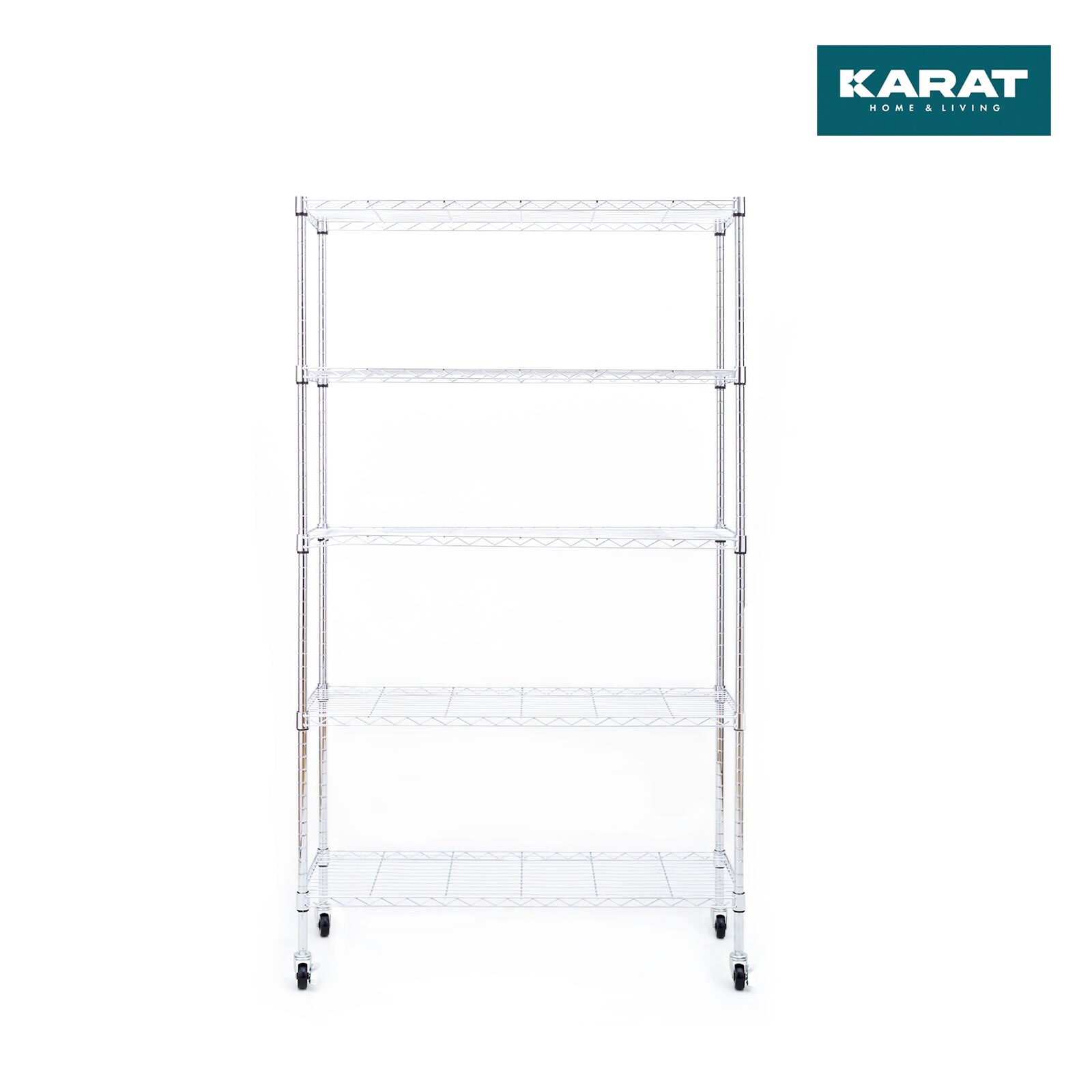 Karat homeliving Gitterregal mit Rollen Maya   5 Böden   Für Wohnzimmer, Bad oder Keller   89 x 34 x 150 cm | 04066088894883