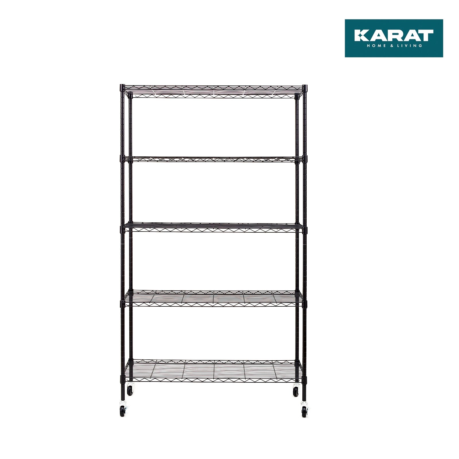 Karat homeliving Gitterregal mit Rollen Maya 5 Böden Für Wohnzimmer, Bad oder Keller 89 x 34 x 150 cm