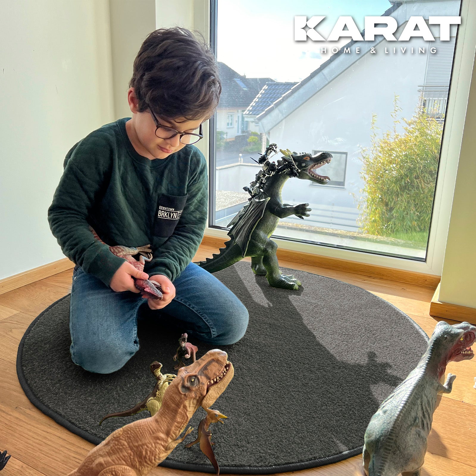Karat homeliving Kinderspielteppich | Crocodile | Rund | Anthrazit - Bild 1