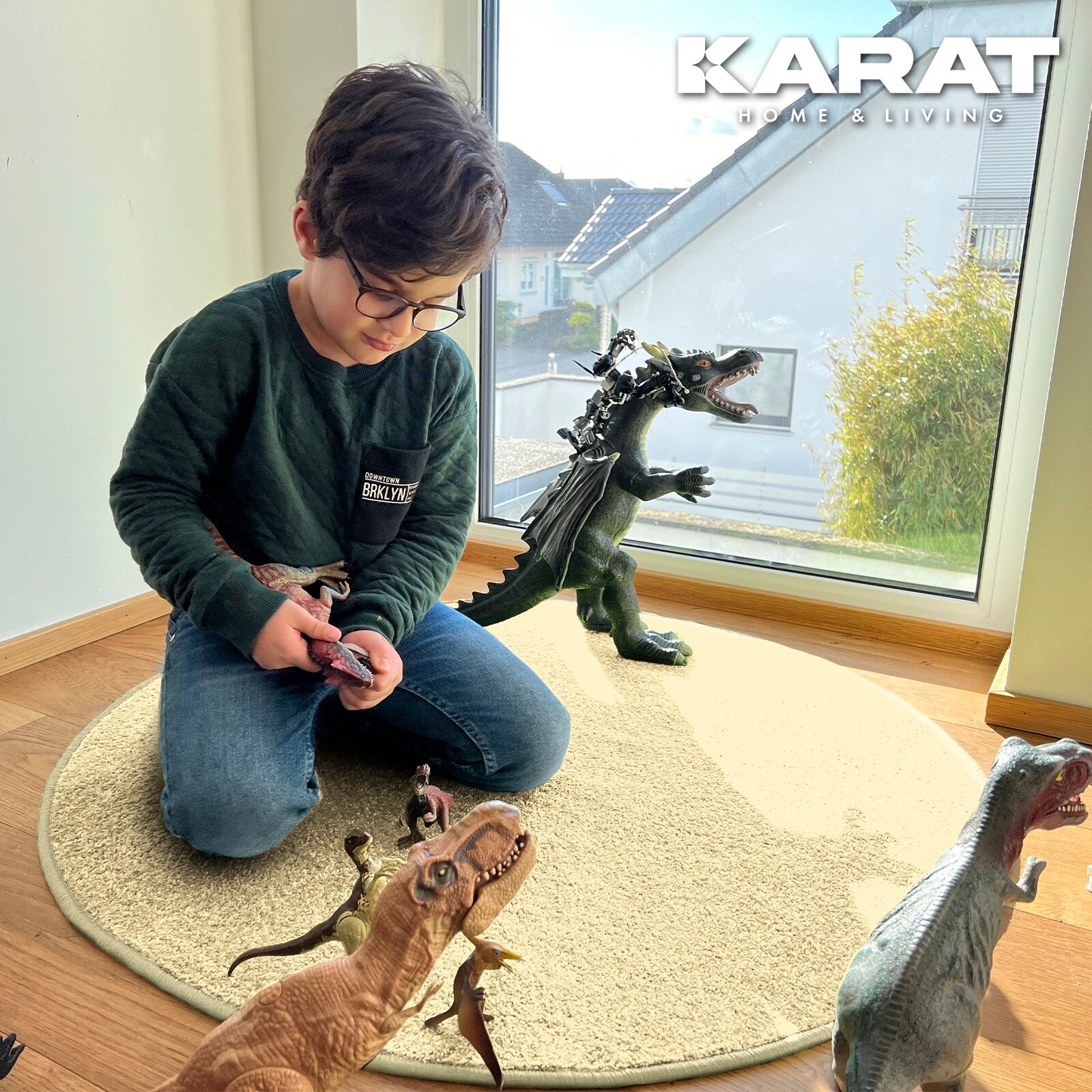 Karat homeliving Kinderspielteppich Crocodile Rund Creme